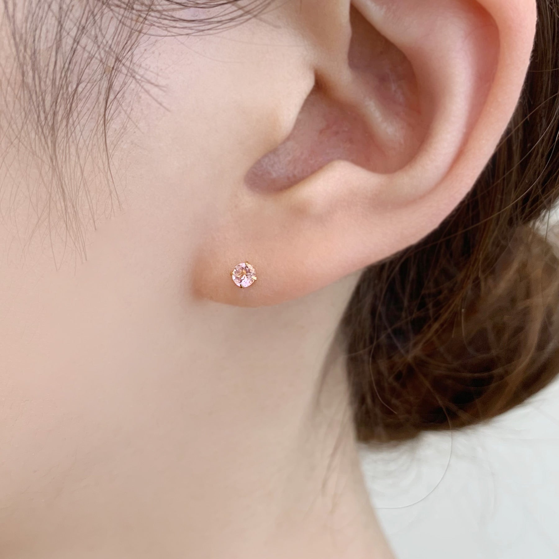 [Second Earrings] 18K Yellow Gold Pink Tourmaline Earrings - Product Image