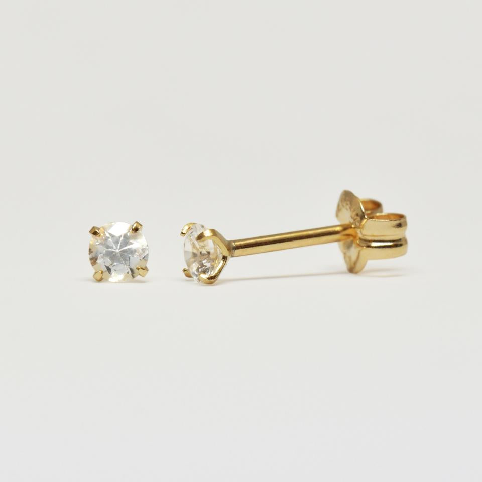 [Second Earrings] 18K Yellow Gold White Sapphire Earrings - Product Image
