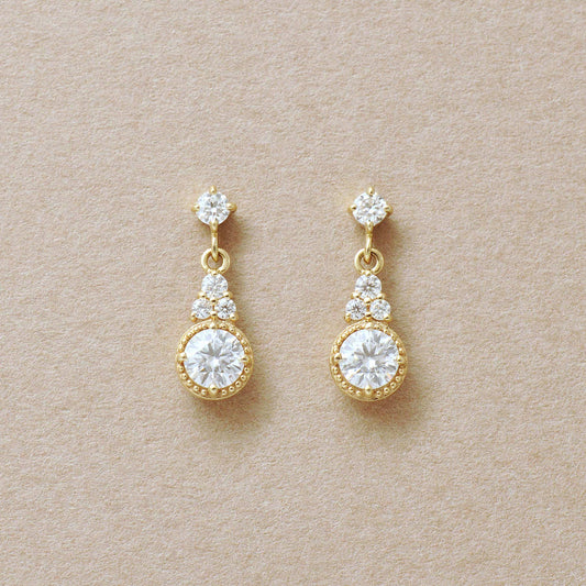 18K/10K Moissanite Milgrain Shining Earrings (Yellow Gold) - Product Image