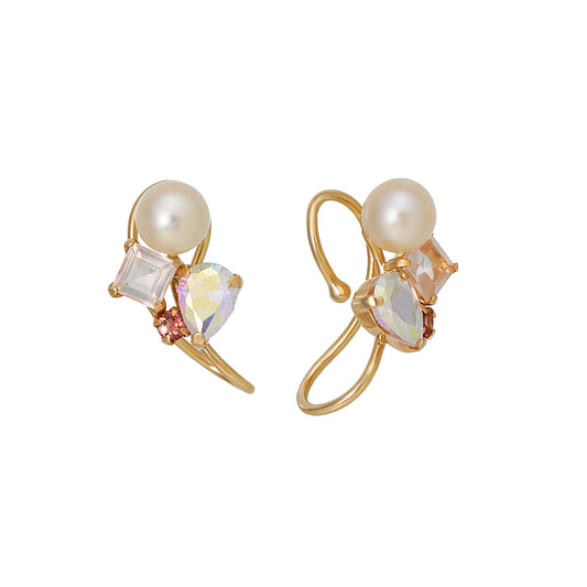 [Airy Clip-On Earrings] 10K Pink Stone Earrings (Yellow Gold) - Product Image