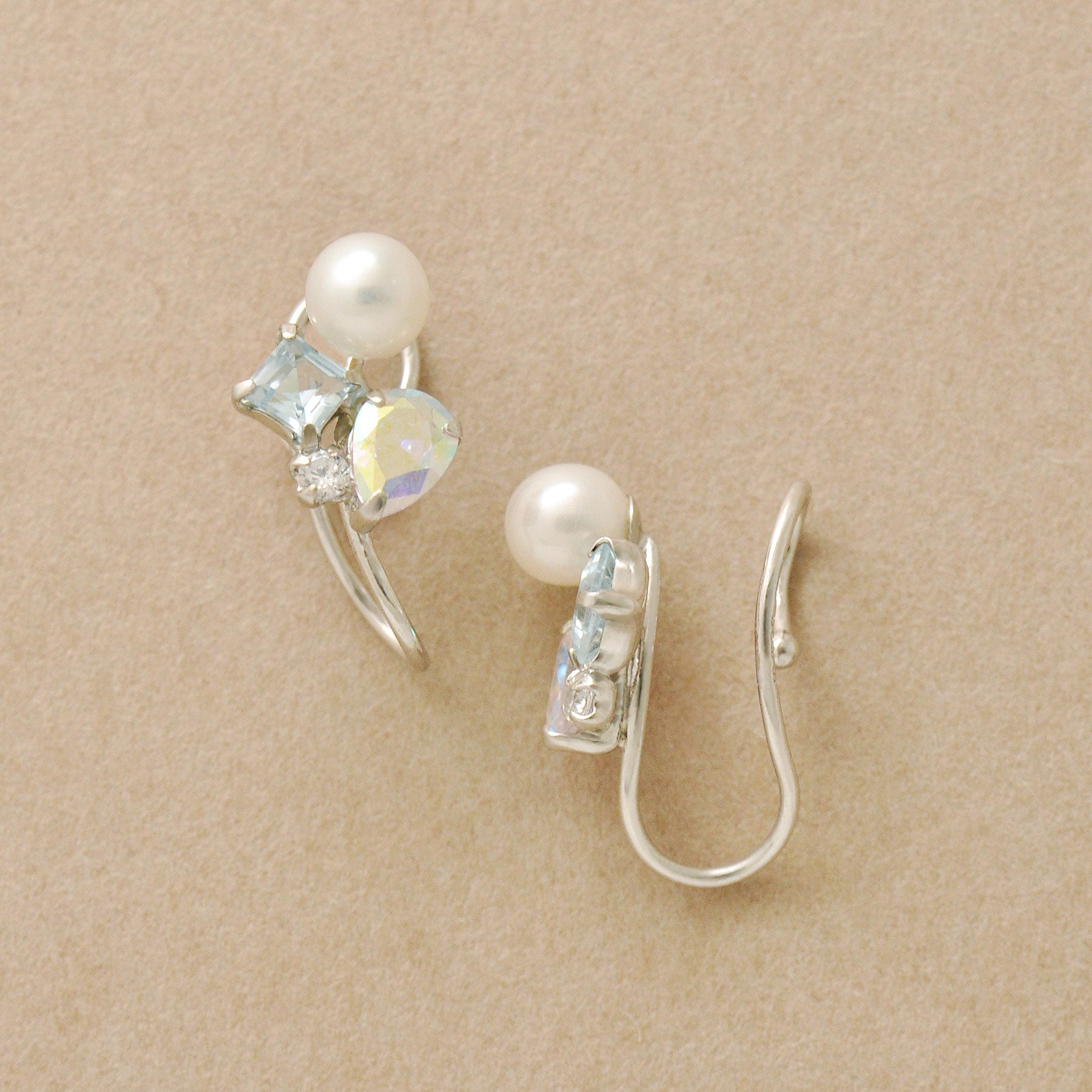 [Airy Clip-On Earrings] 10K Blue Topaz Earrings (White Gold) - Product Image