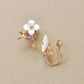 [Airy Clip-On Earrings] 10K White Shell Flower Earrings (Rose Gold) - Product Image
