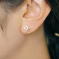 [Airy Clip-On Earrings] 10K White Shell Flower Earrings (Rose Gold) - Model Image