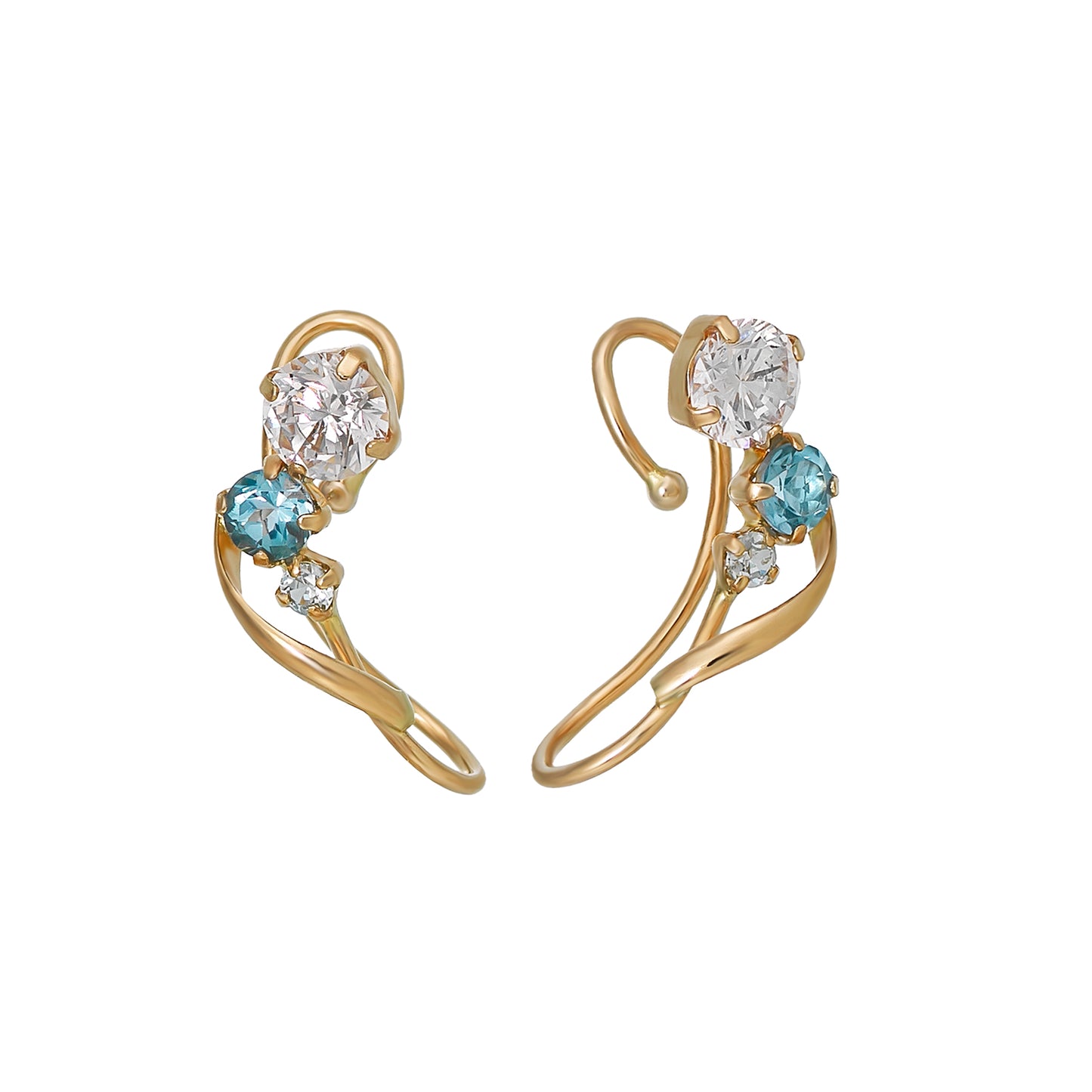 [Airy Clip-On Earrings] 10K Blue Topaz Earrings (Yellow Gold) - Product Image