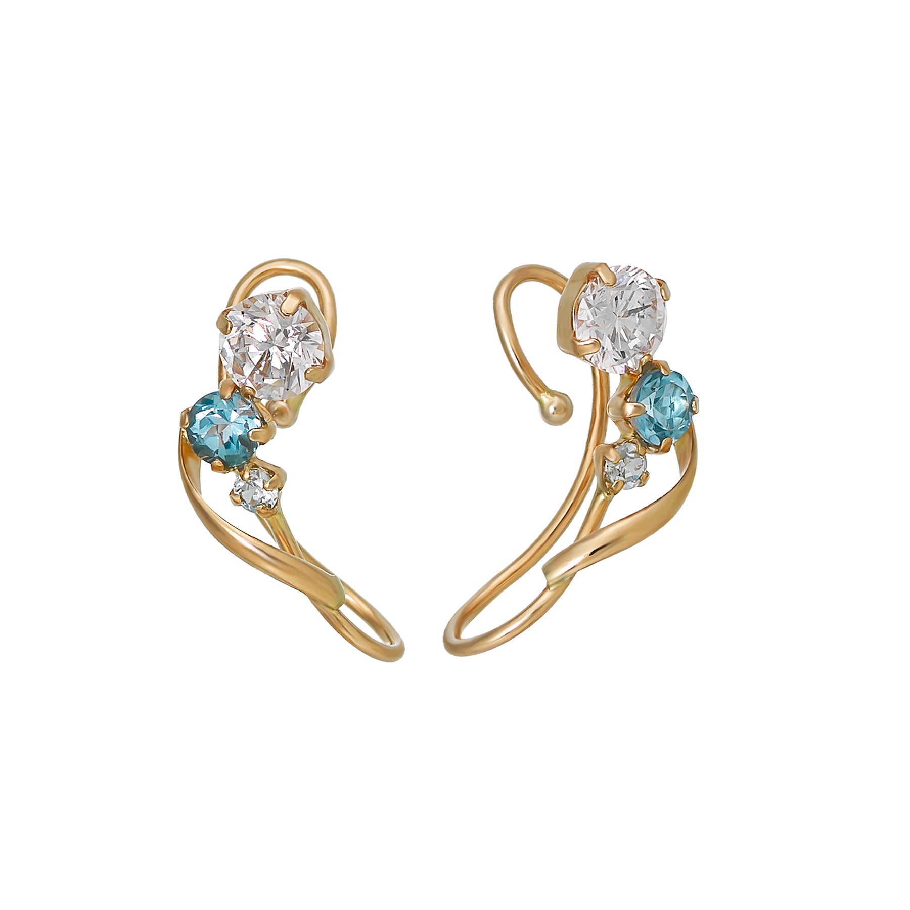 [Airy Clip-On Earrings] 10K Blue Topaz Earrings (Yellow Gold) - Product Image