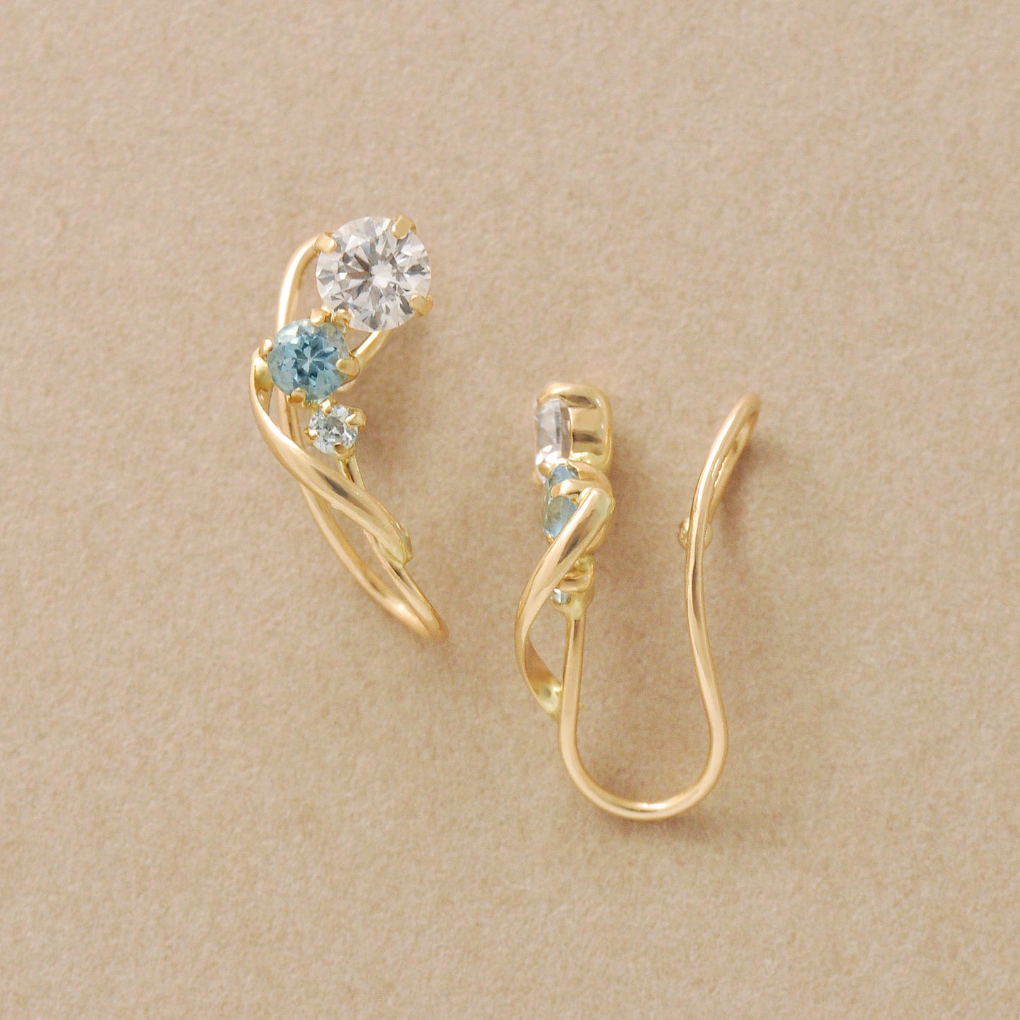 [Airy Clip-On Earrings] 10K Blue Topaz Earrings (Yellow Gold) - Product Image