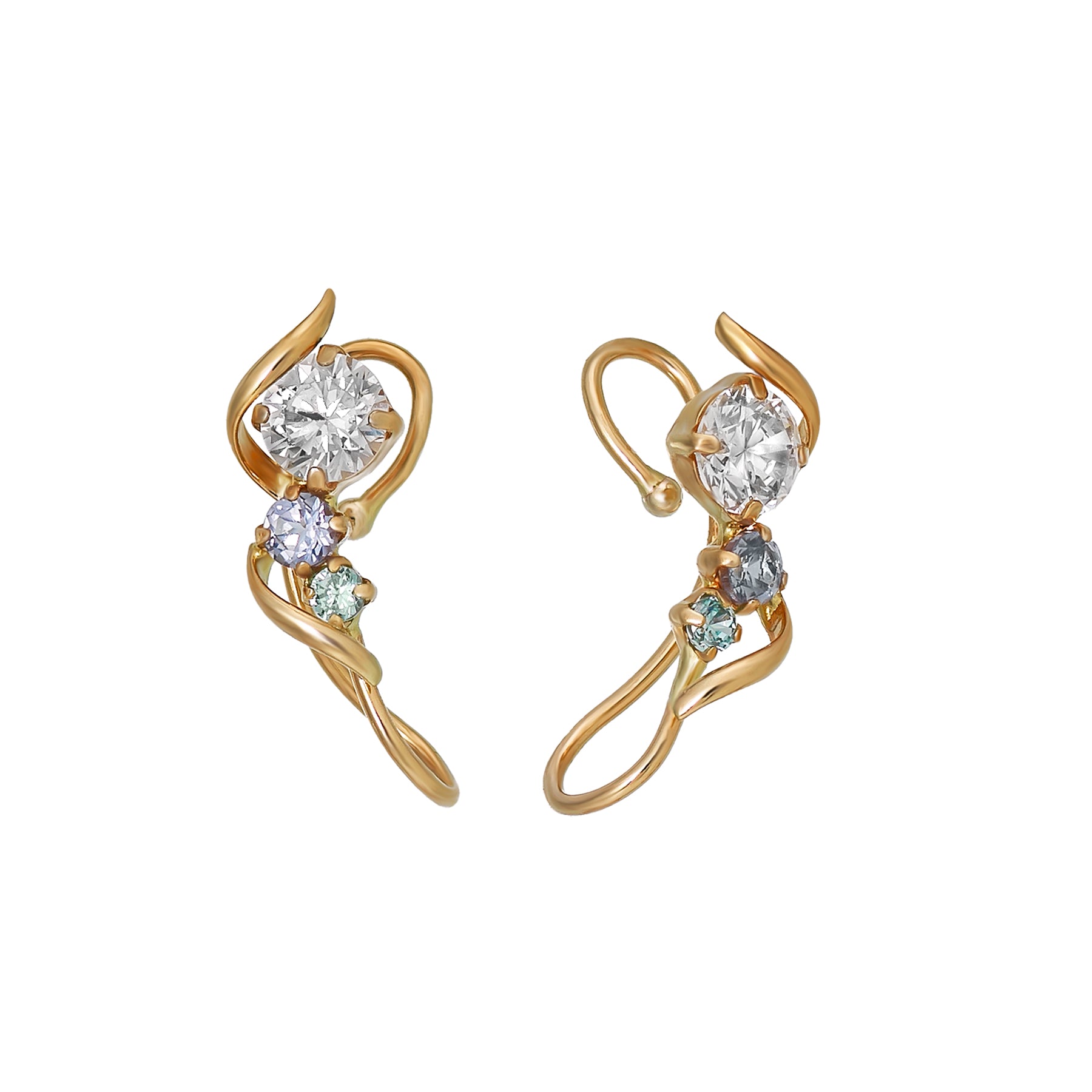 [Airy Clip-On Earrings] 10K Tanzanite Earrings (Yellow Gold) - Product Image