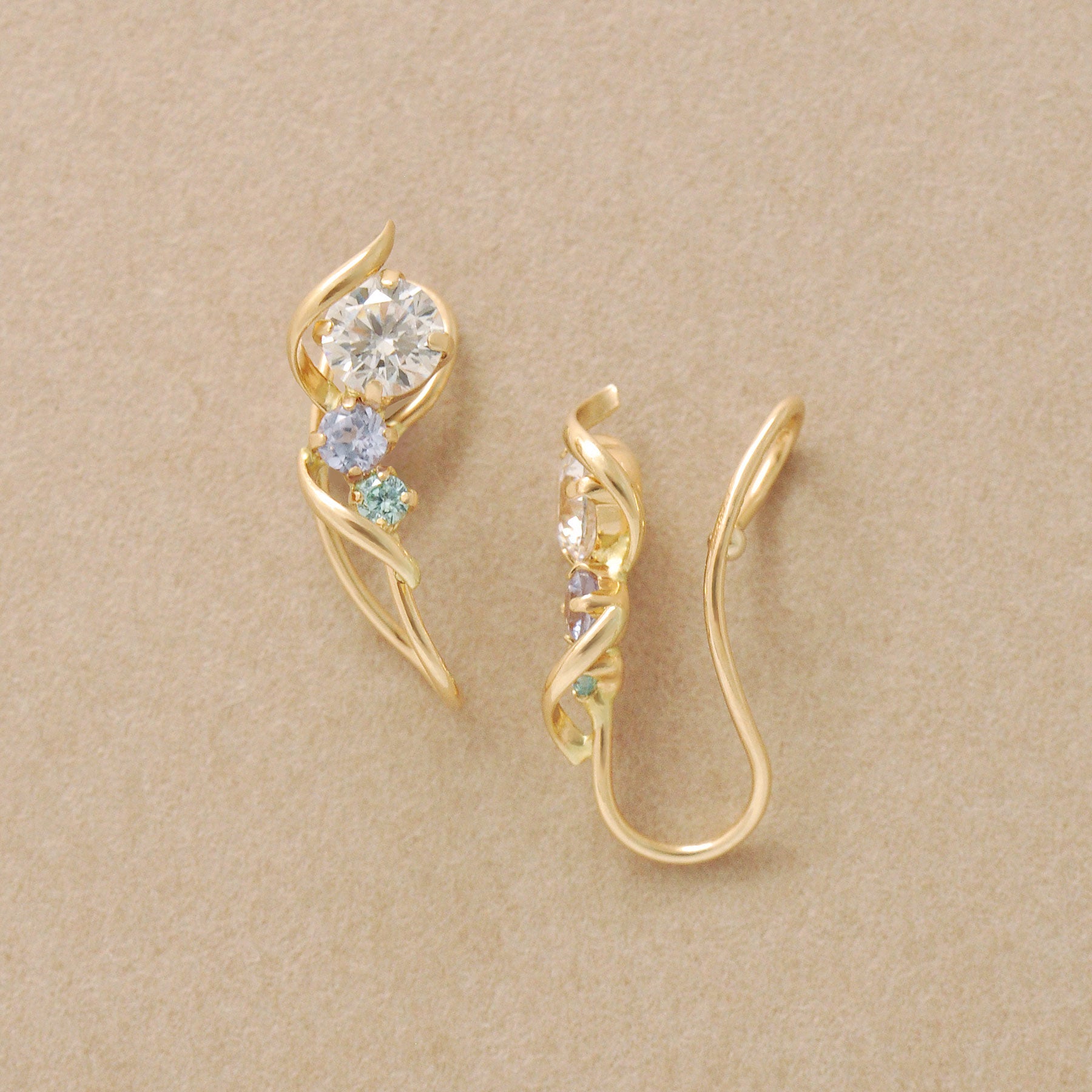 [Airy Clip-On Earrings] 10K Tanzanite Earrings (Yellow Gold) - Product Image