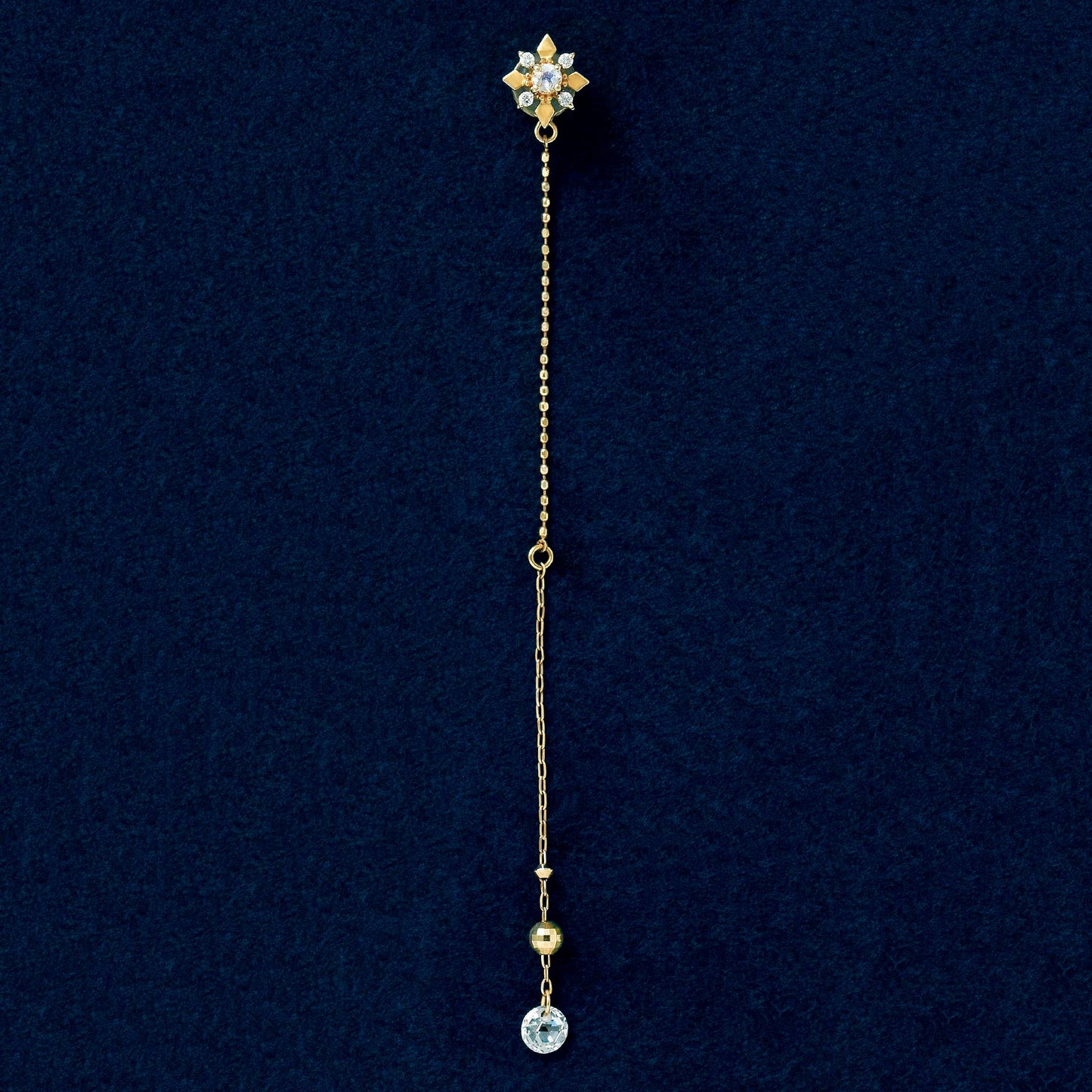[Solo Earring] 18K/10K "The First Star" 3Way Chain Stud Single Earring (Yellow Gold) - Product Image