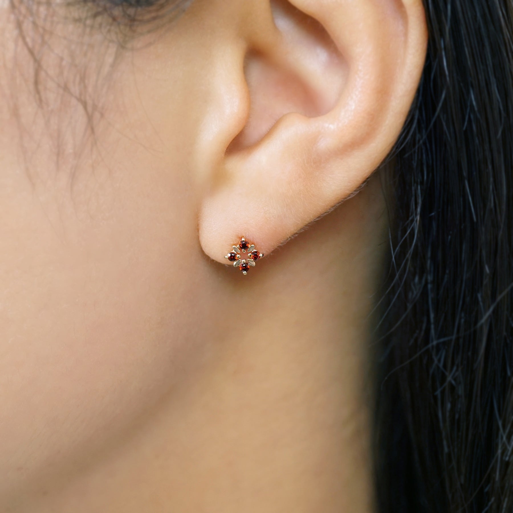 18K/10K Illumination Garnet Earrings (Yellow Gold) - Model Image