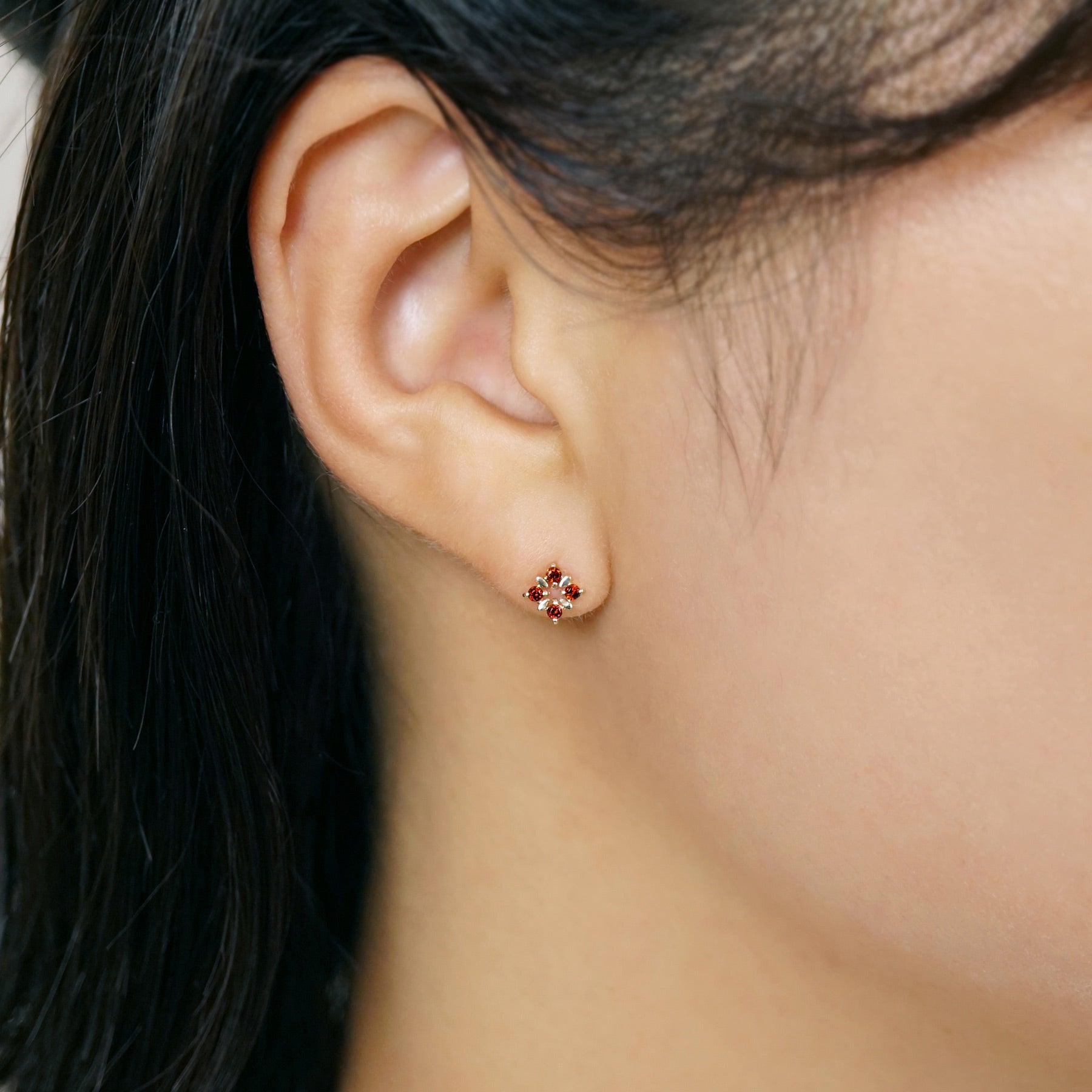 18K/10K Illumination Garnet Earrings (Yellow Gold) - Model Image