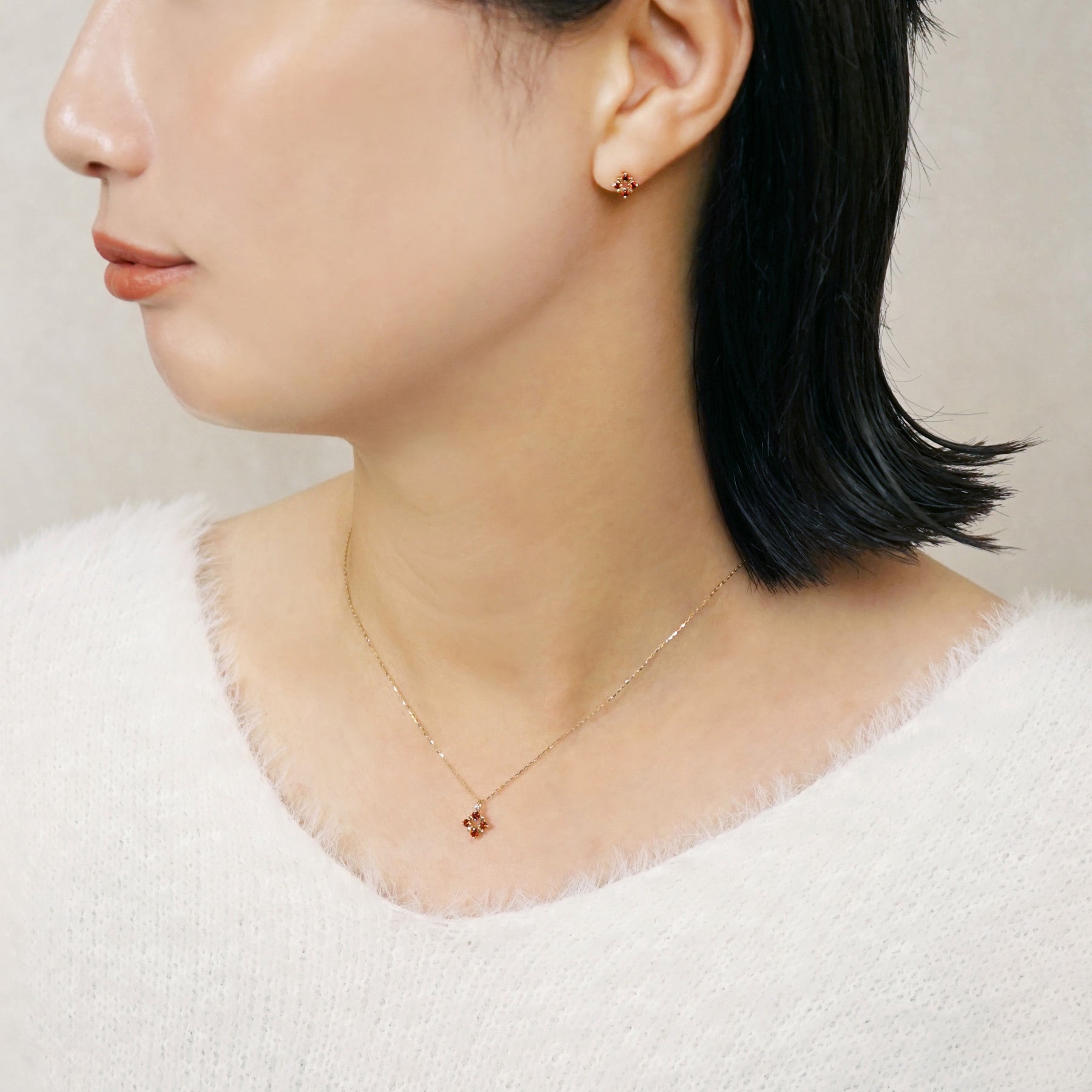 18K/10K Illumination Garnet Earrings (Yellow Gold) - Model Image