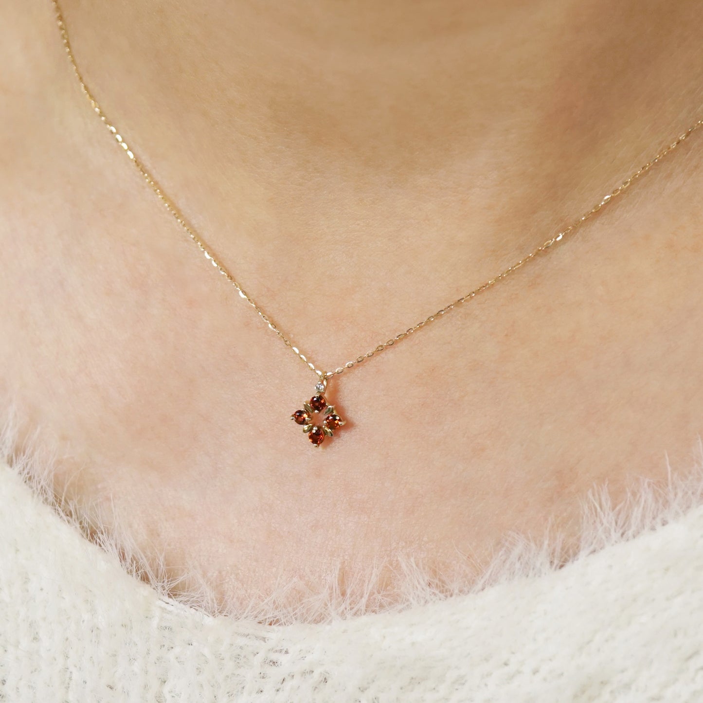 10K Illumination Garnet Necklace (Yellow Gold) - Model Image