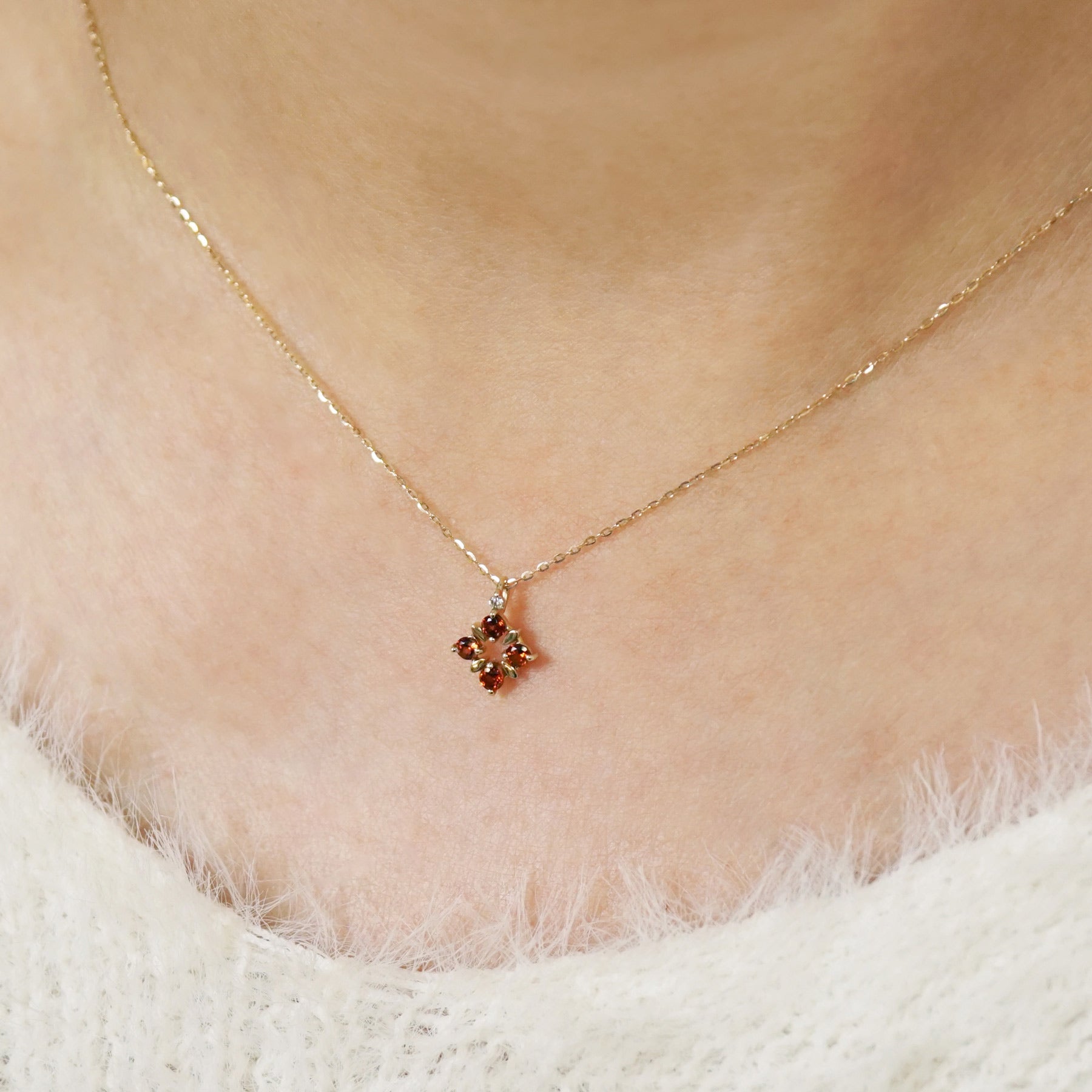 10K Illumination Garnet Necklace (Yellow Gold) - Model Image