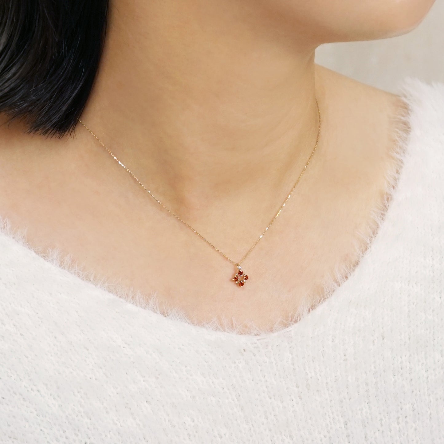 10K Illumination Garnet Necklace (Yellow Gold) - Model Image