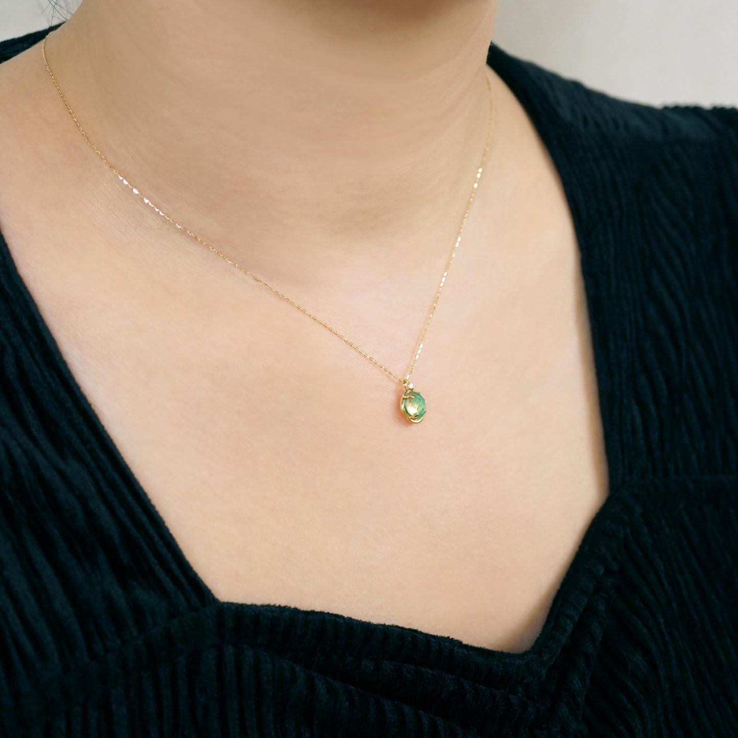 10K "Winter Great Diamond" Citrine x Turquoise Necklace (Yellow Gold) - Model Image