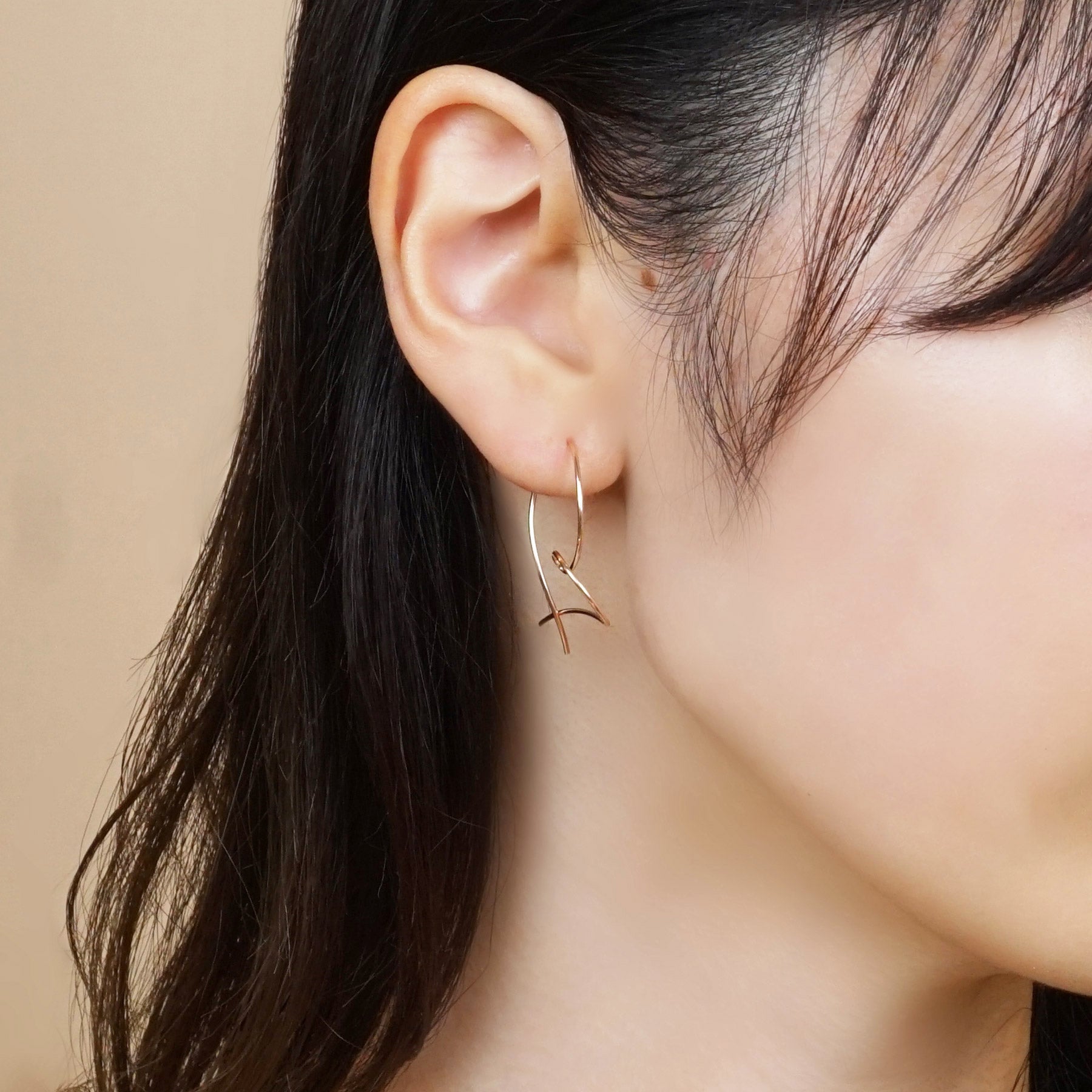 Gold Filled Twisted Heart Earrings - Model Image