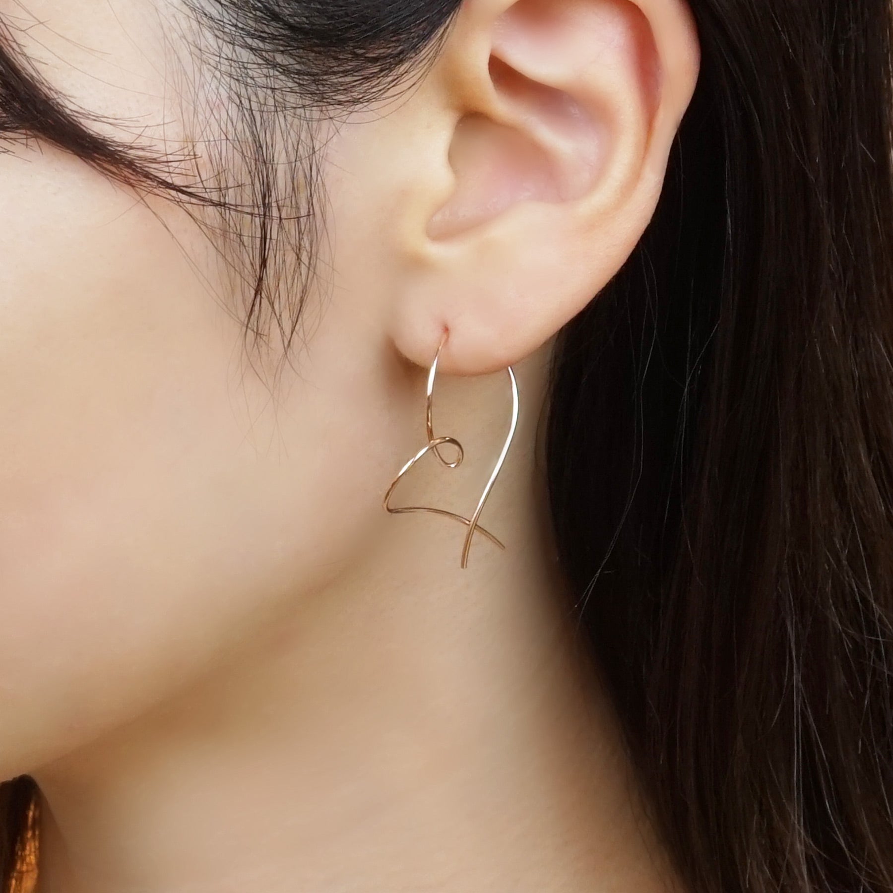 Gold Filled Twisted Heart Earrings - Model Image