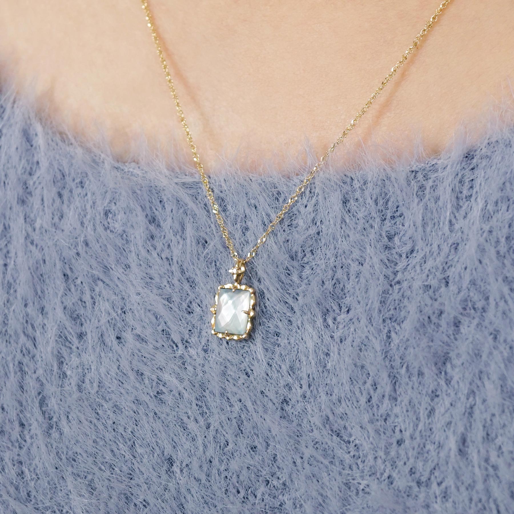 10K Blue Topaz "Crystal" Necklace (Yellow Gold) - Model Image