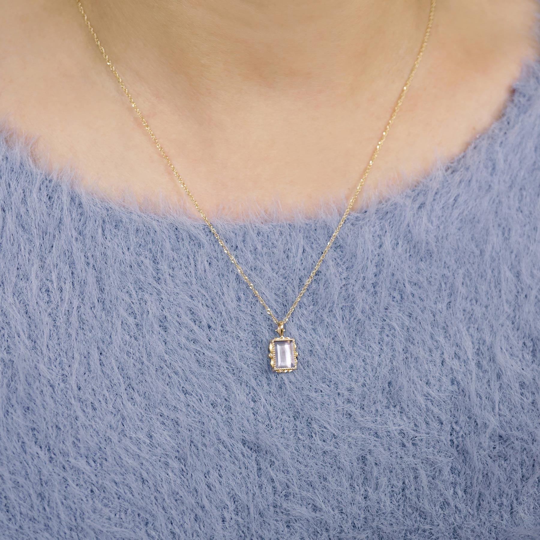 10K Blue Topaz "Crystal" Necklace (Yellow Gold) - Model Image