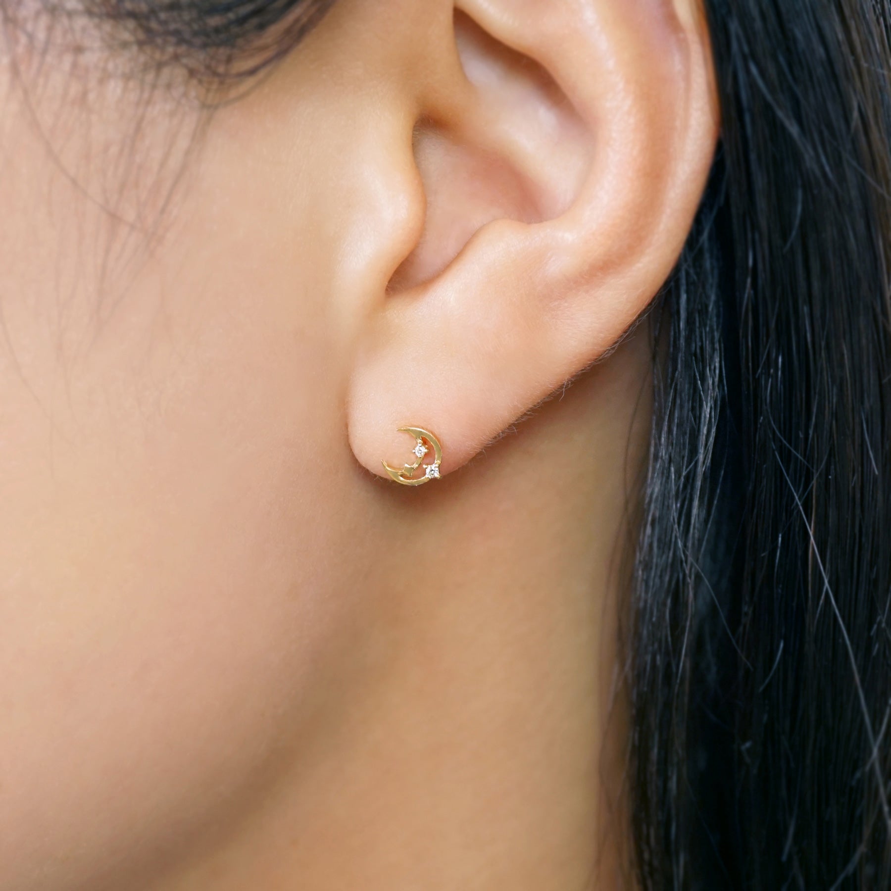 18K/10K Diamond Winter Triangle Earrings (Yellow Gold) - Model Image