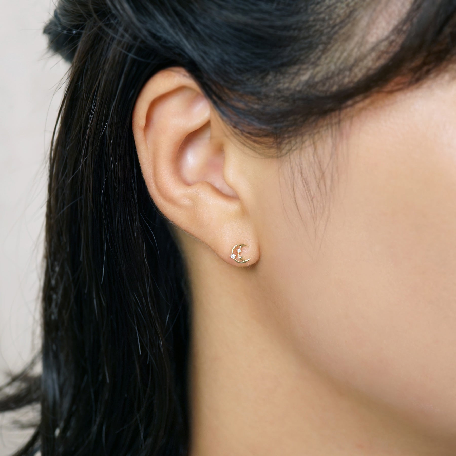 18K/10K Diamond Winter Triangle Earrings (Yellow Gold) - Model Image
