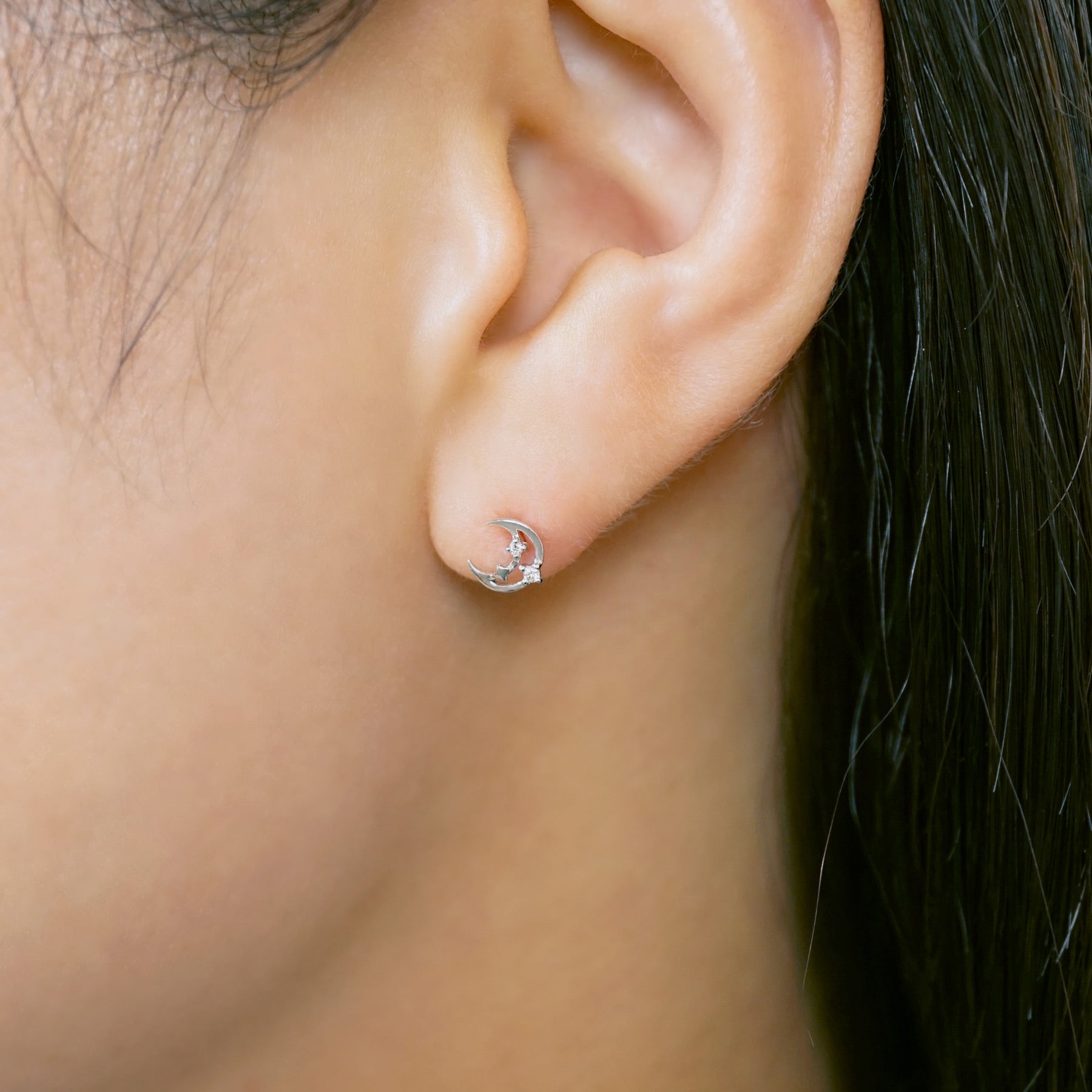 14K/10K Diamond Winter Triangle Earrings (White Gold) - Model Image