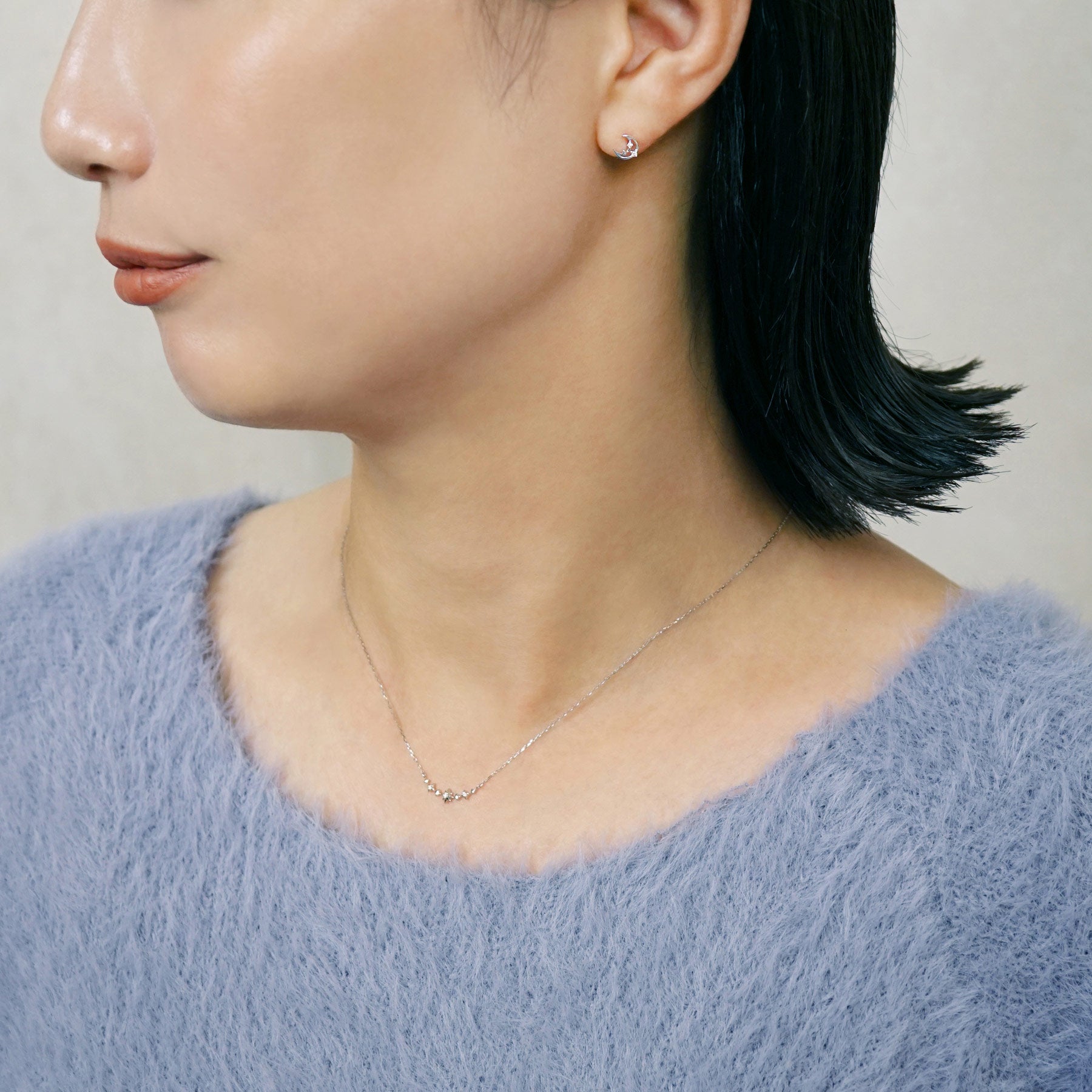 14K/10K Diamond Winter Triangle Earrings (White Gold) - Model Image