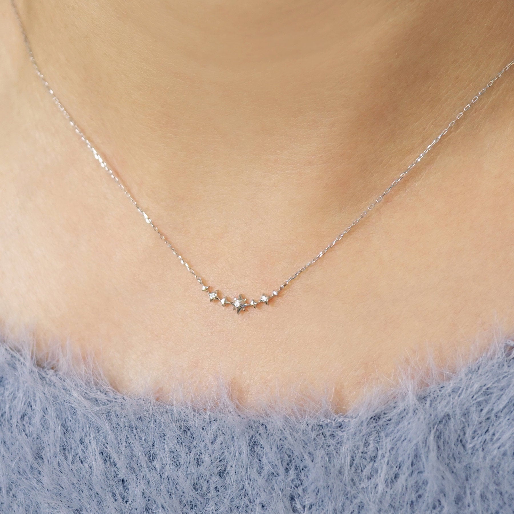 10K Diamond Winter Triangle Necklace (White Gold) - Model Image