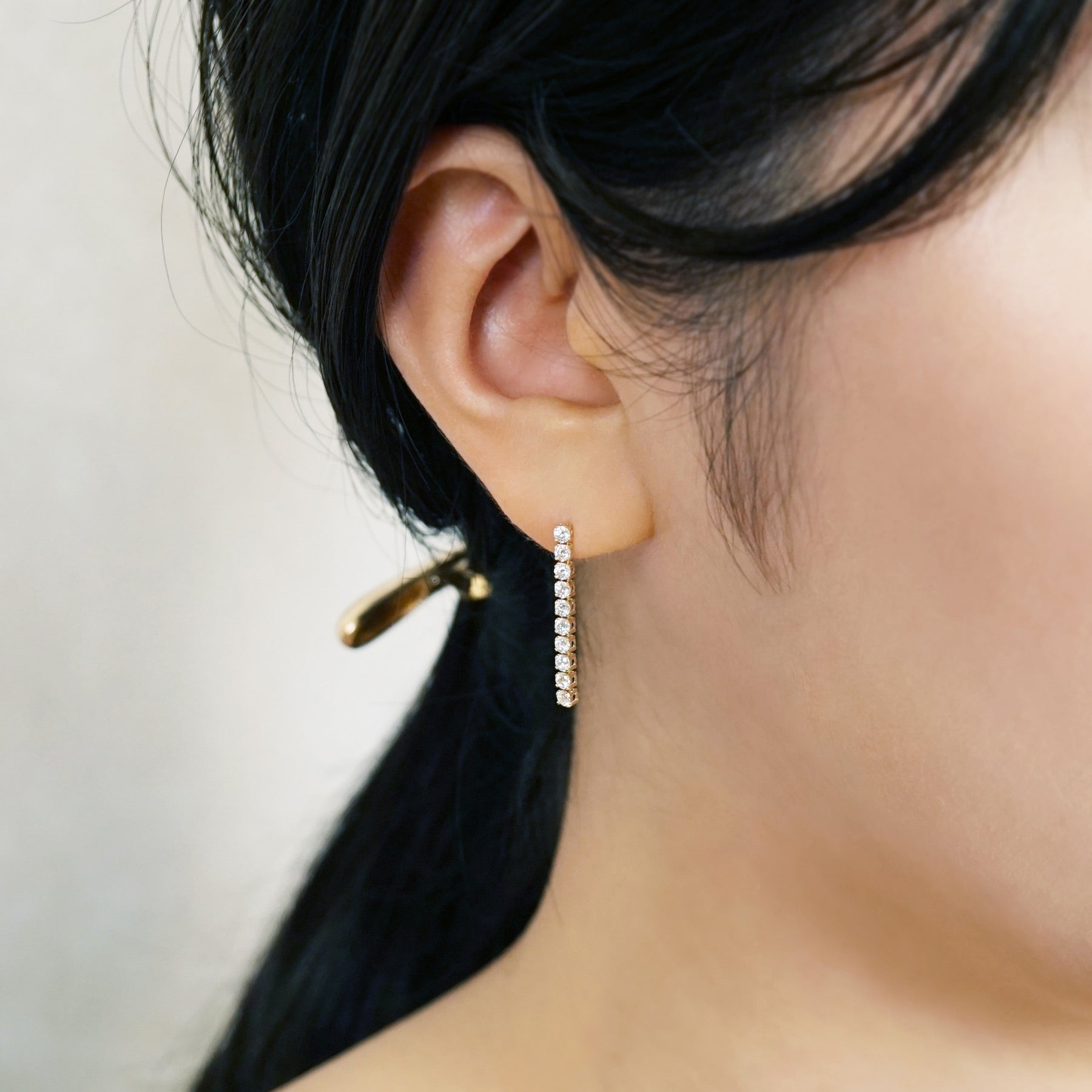18K/10K Moissanite Tennis Chain Earrings (Yellow Gold) - Model Image