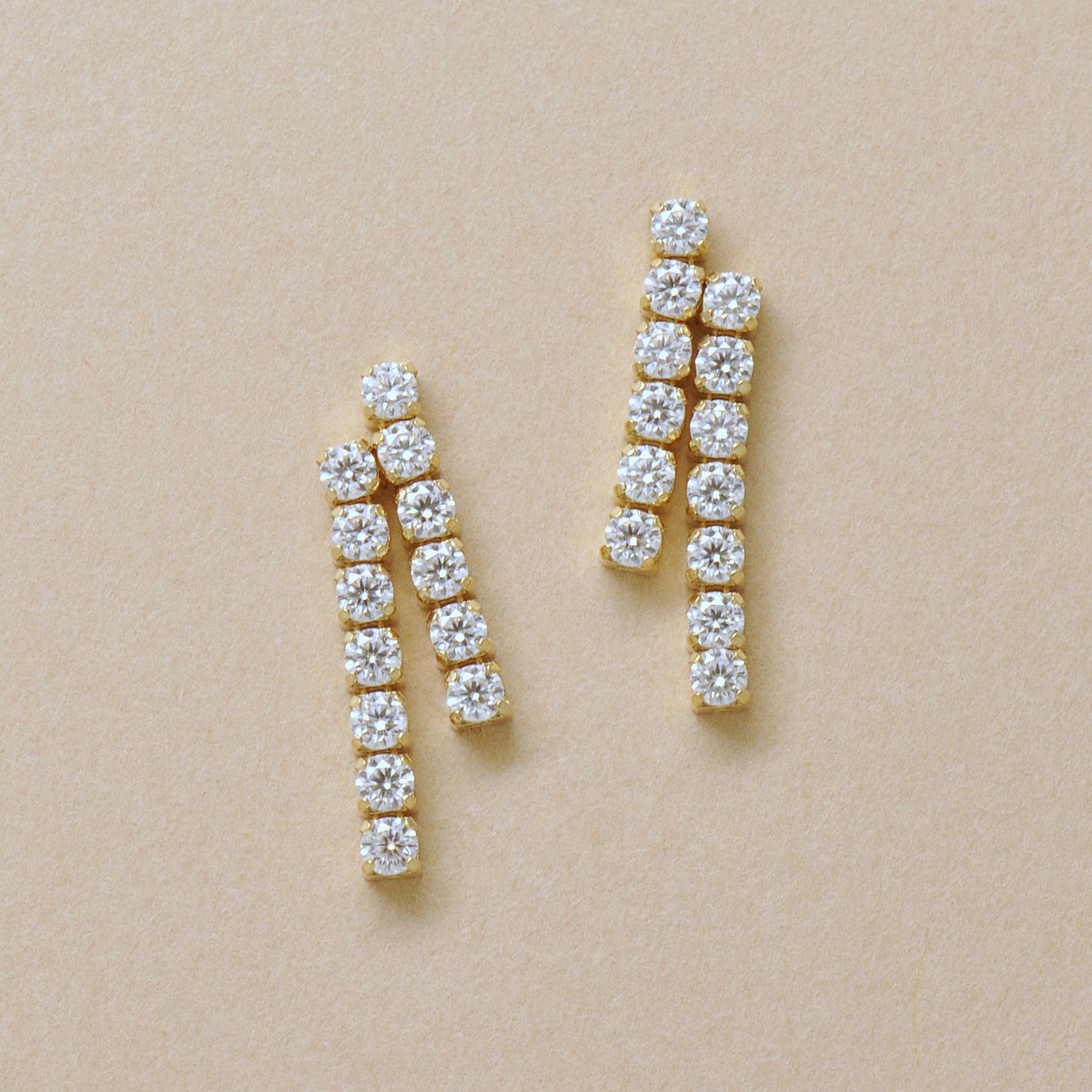 18K/10K Moissanite Double Tennis Chain Earrings (Yellow Gold) - Product Image