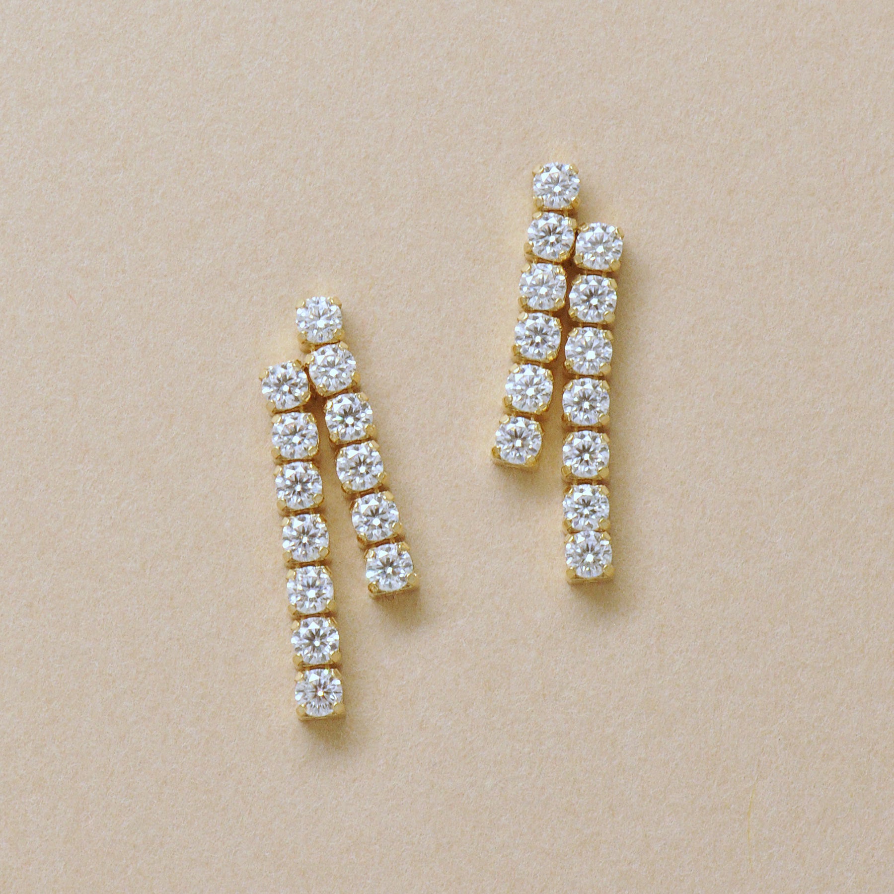 18K/10K Moissanite Double Tennis Chain Earrings (Yellow Gold) - Product Image