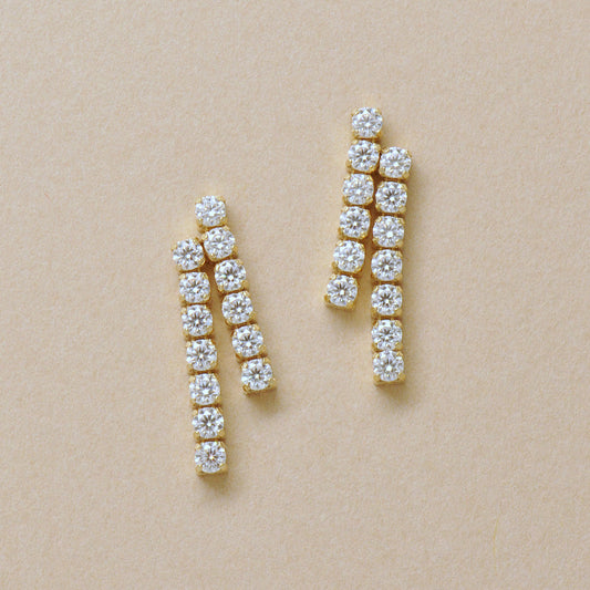18K/10K Moissanite Double Tennis Chain Earrings (Yellow Gold) - Product Image