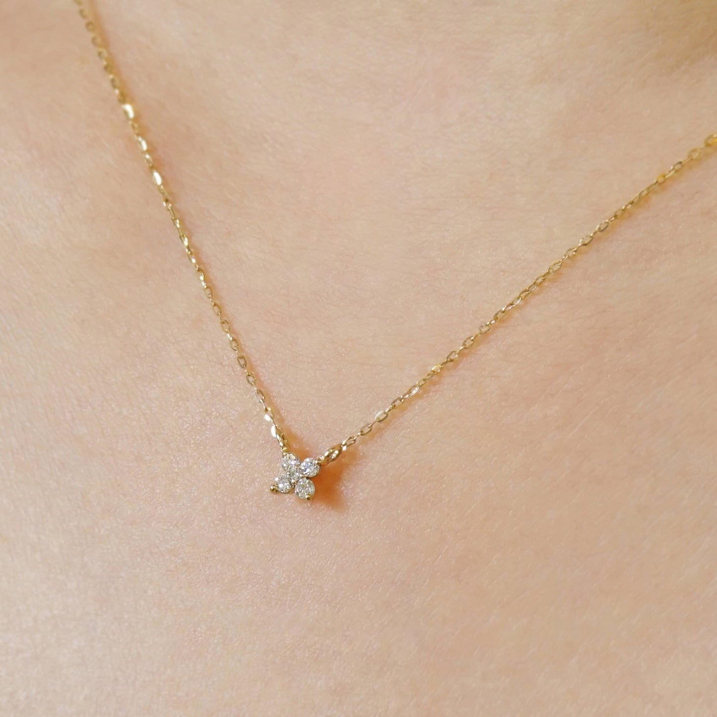 10K Diamond Mini Flower Necklace (Yellow Gold) - Model Image