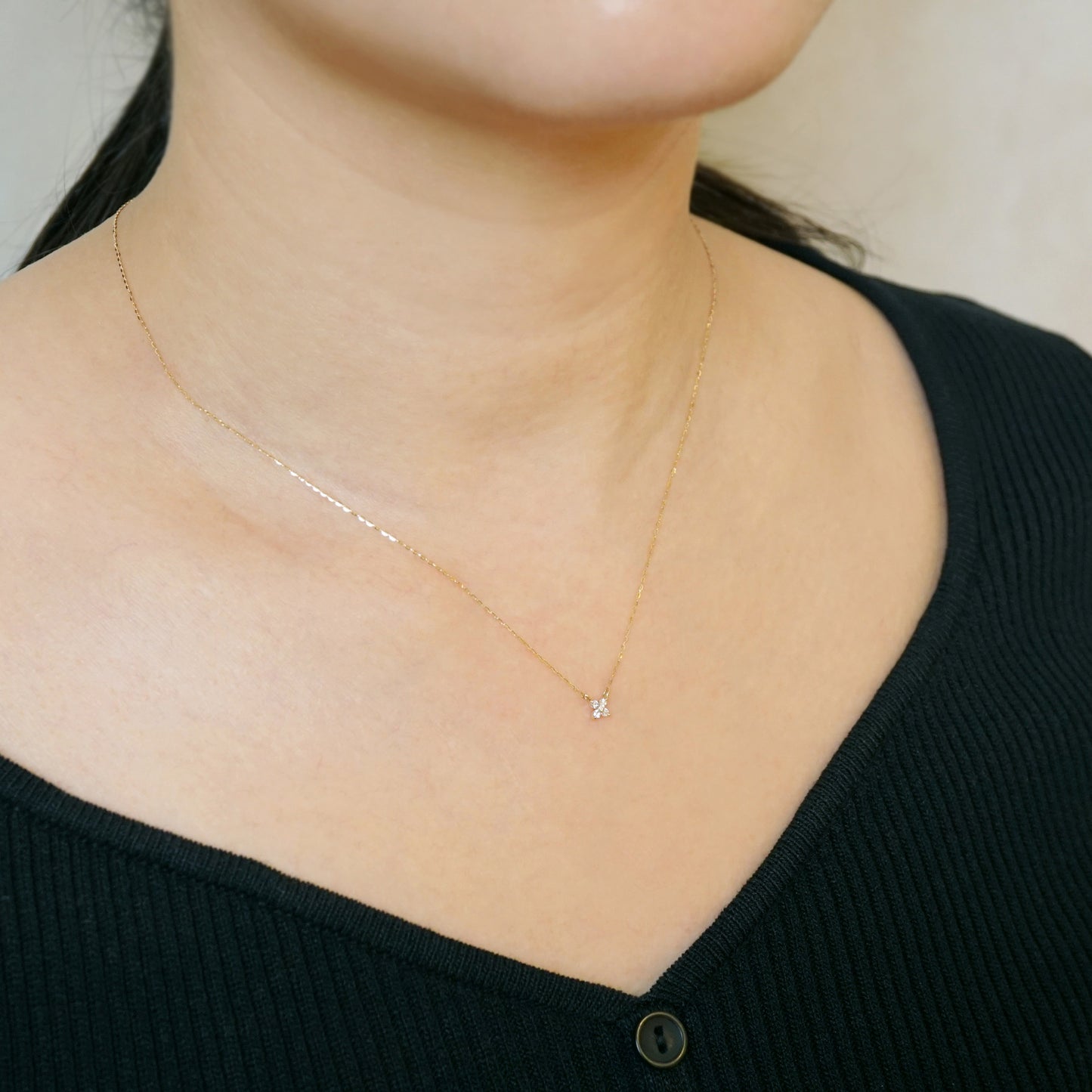 10K Diamond Mini Flower Necklace (Yellow Gold) - Model Image