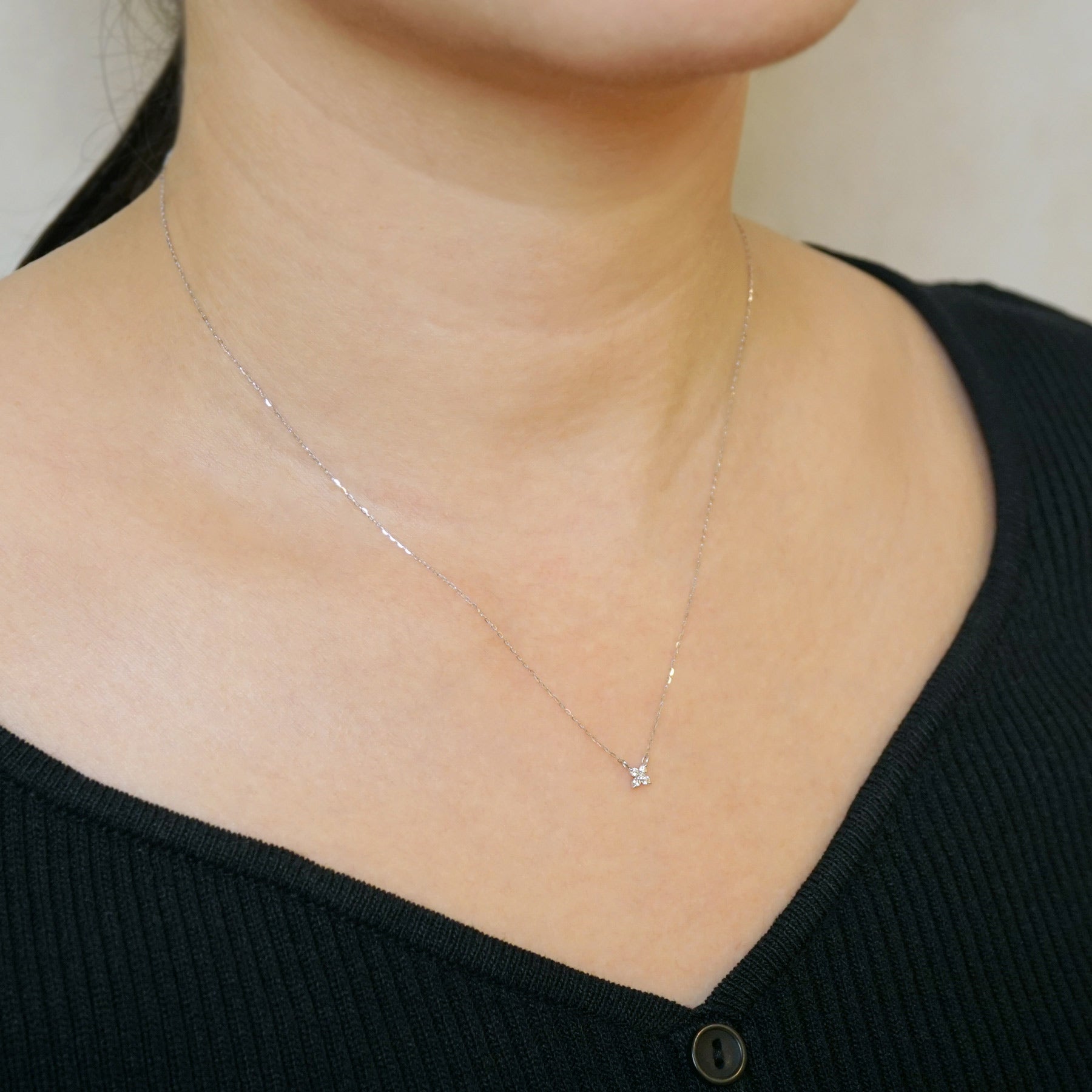 10K Diamond Mini Flower Necklace (White Gold) - Model Image