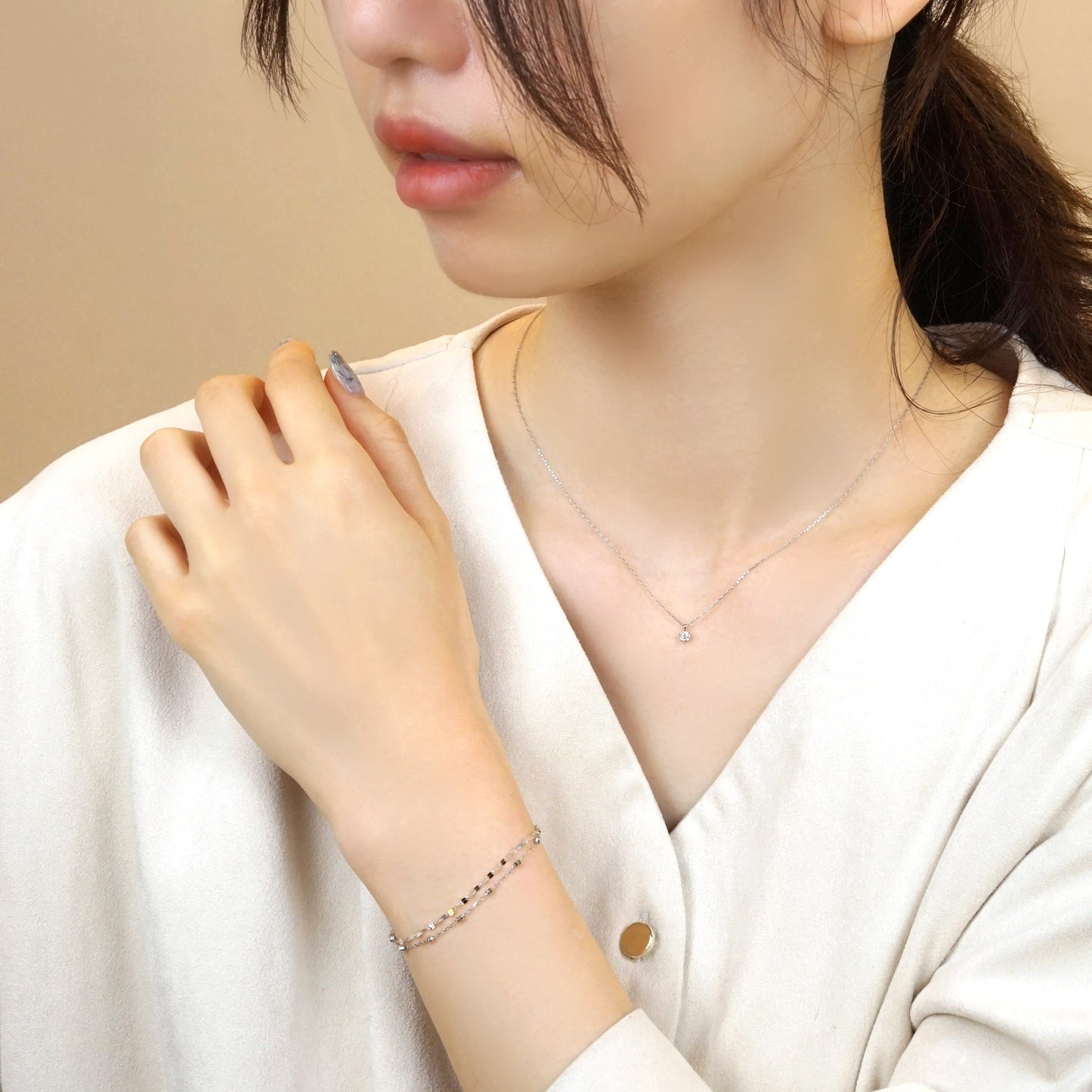Double Bracelet (White Gold) - Model Image