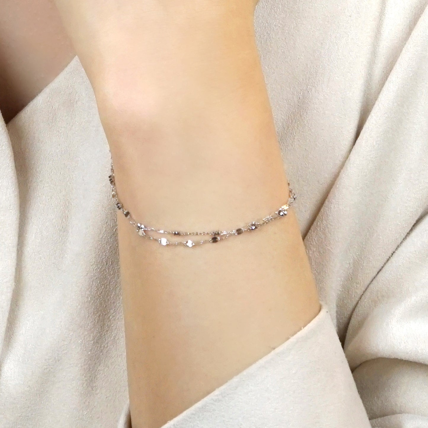 Double Bracelet (White Gold) - Model Image