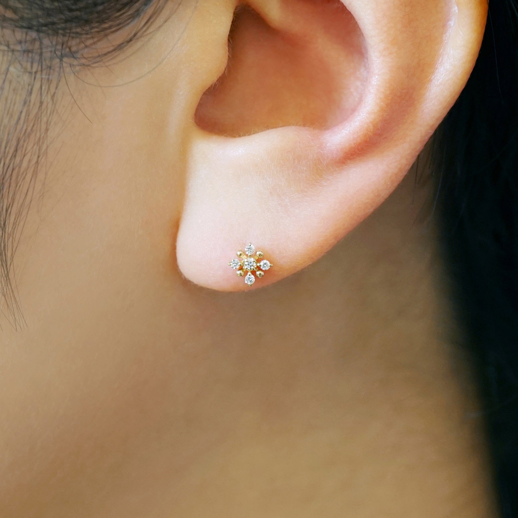 18K/10K Diamond Sparkle Design Earrings (Yellow Gold) - Model Image