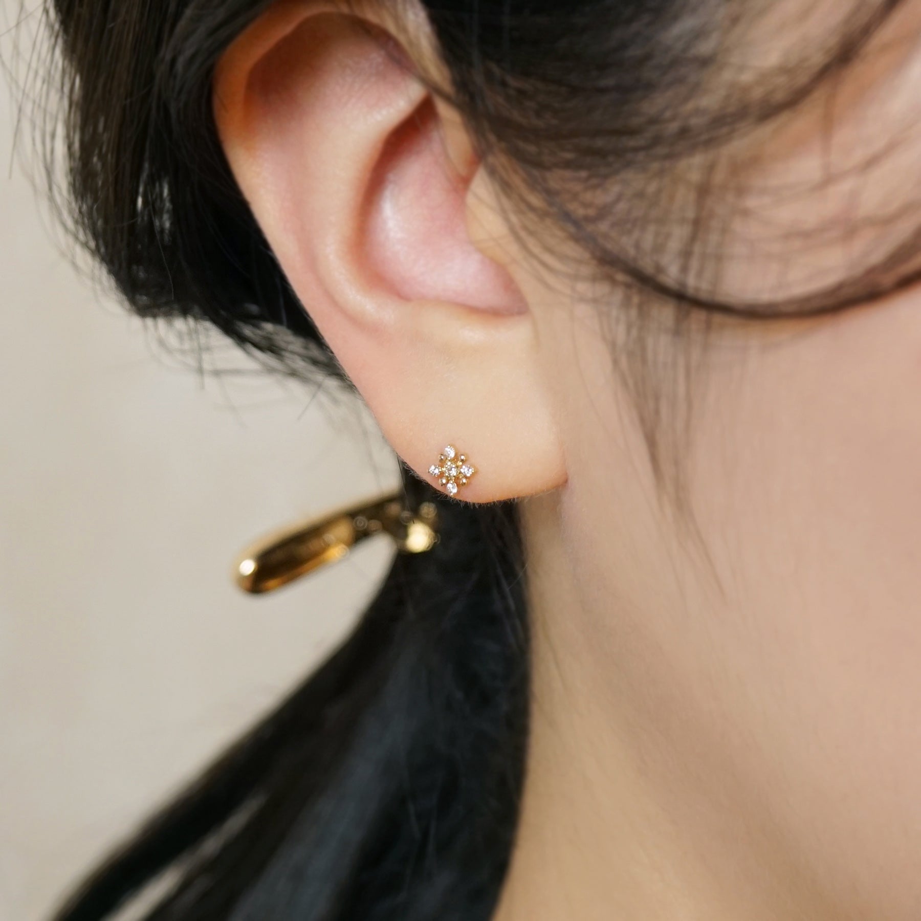 18K/10K Diamond Sparkle Design Earrings (Yellow Gold) - Model Image