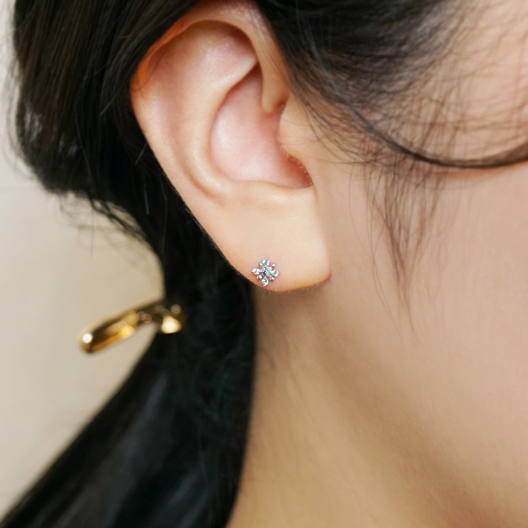 14K/10K Diamond Sparkle Design Earrings (White Gold) - Model Image