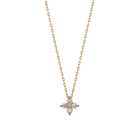 18K Yellow Gold Diamond Flower Necklace (S) - Product Image