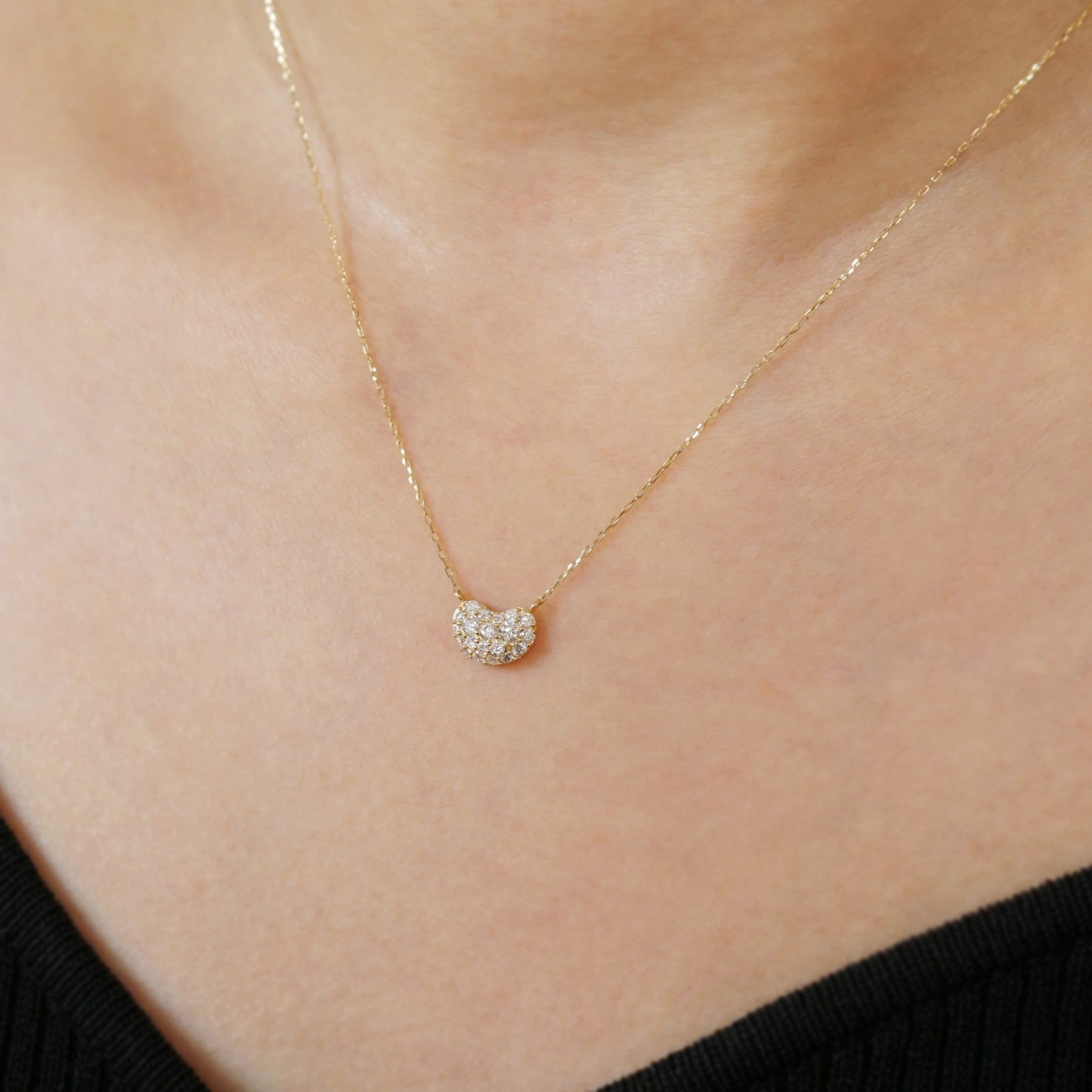 10K Moissanite Beans Necklace (Yellow Gold) - Model Image