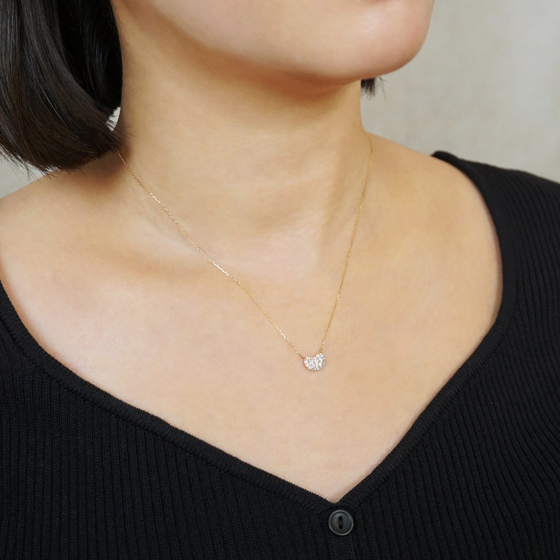 10K Moissanite Beans Necklace (Yellow Gold) - Model Image