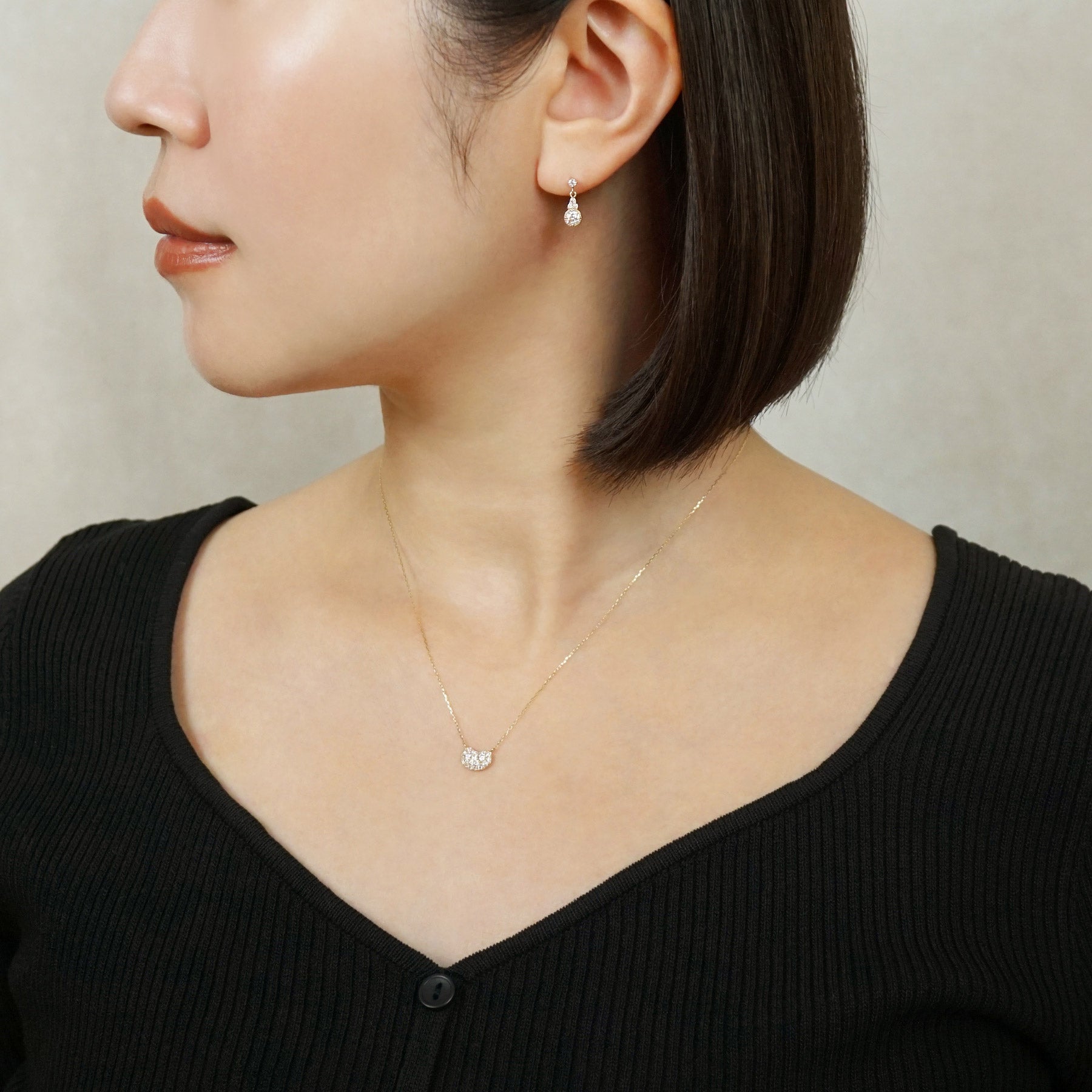 10K Moissanite Beans Necklace (Yellow Gold) - Model Image