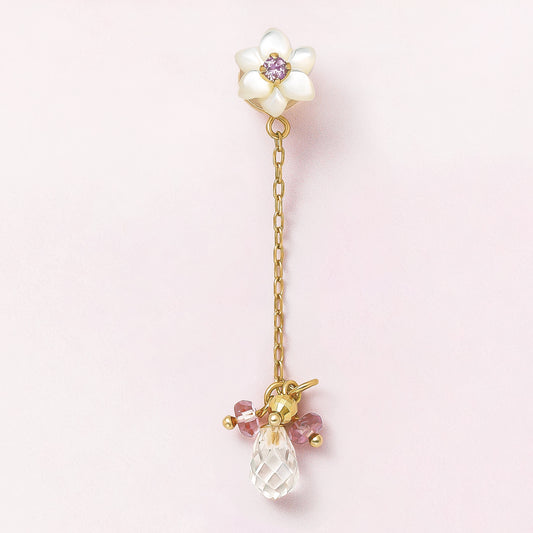 [Solo Earring] 18K/10K Peach Flower 3WAY Single Earring (Yellow Gold) - Product Image