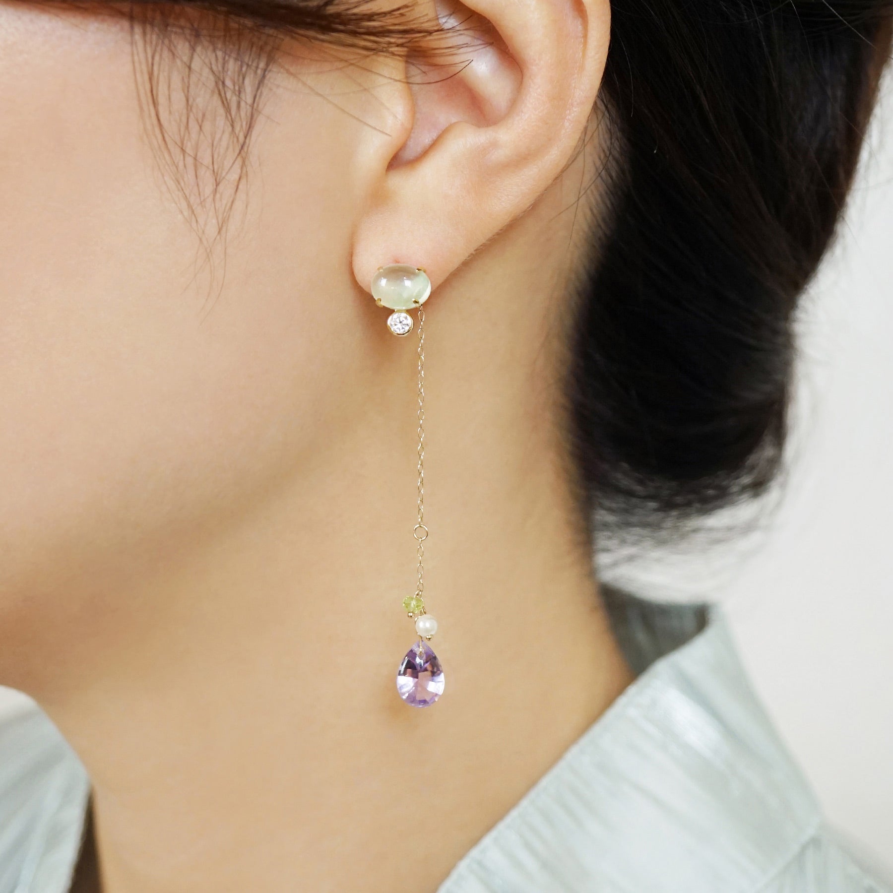 18K/10K 3WAY Earrings with Pearl Friction Backs (Yellow Gold) - Model Image