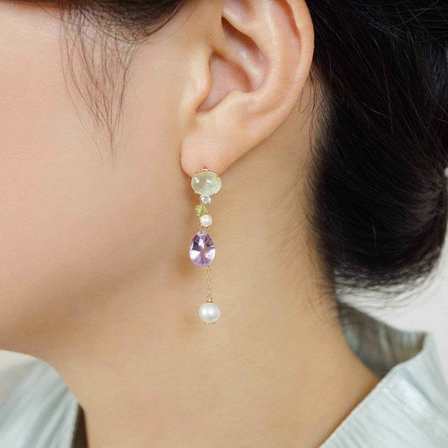 18K/10K 3WAY Earrings with Pearl Friction Backs (Yellow Gold) - Model Image