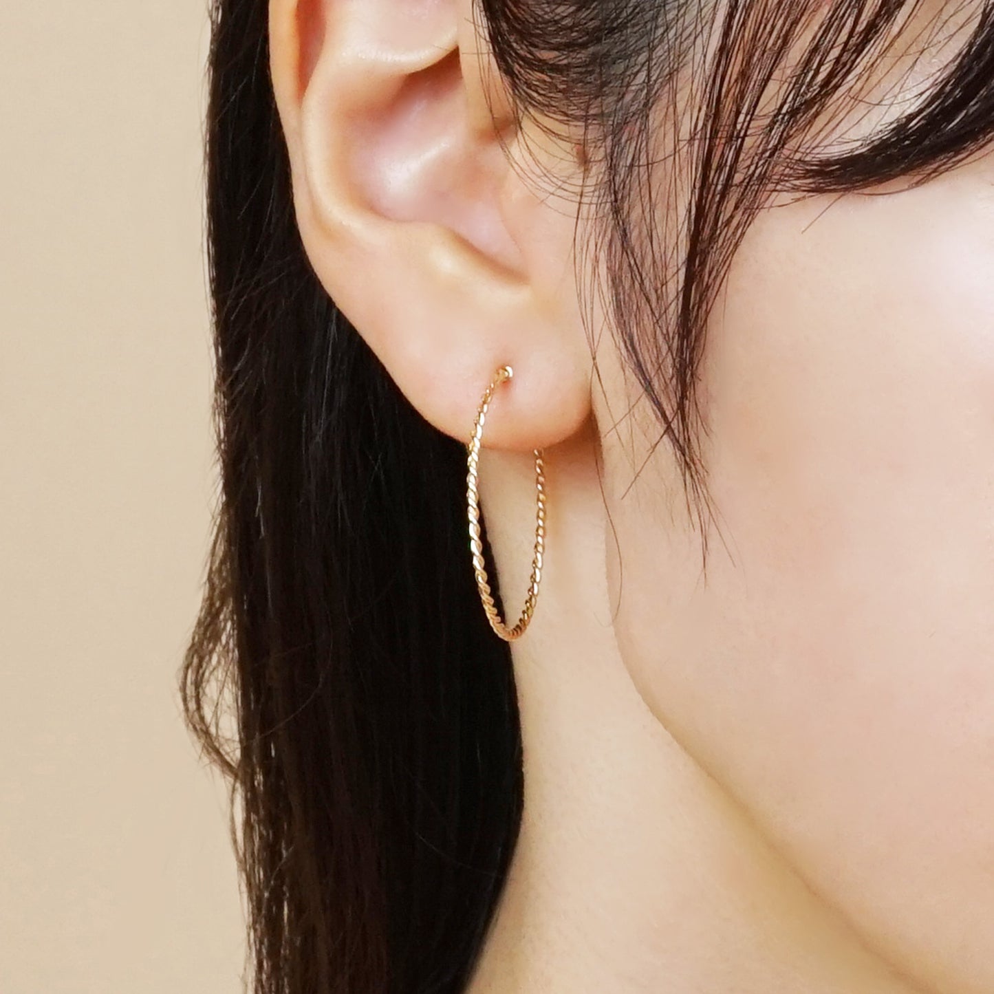 Gold Filled Twisted Hoop Earrings - Model Image