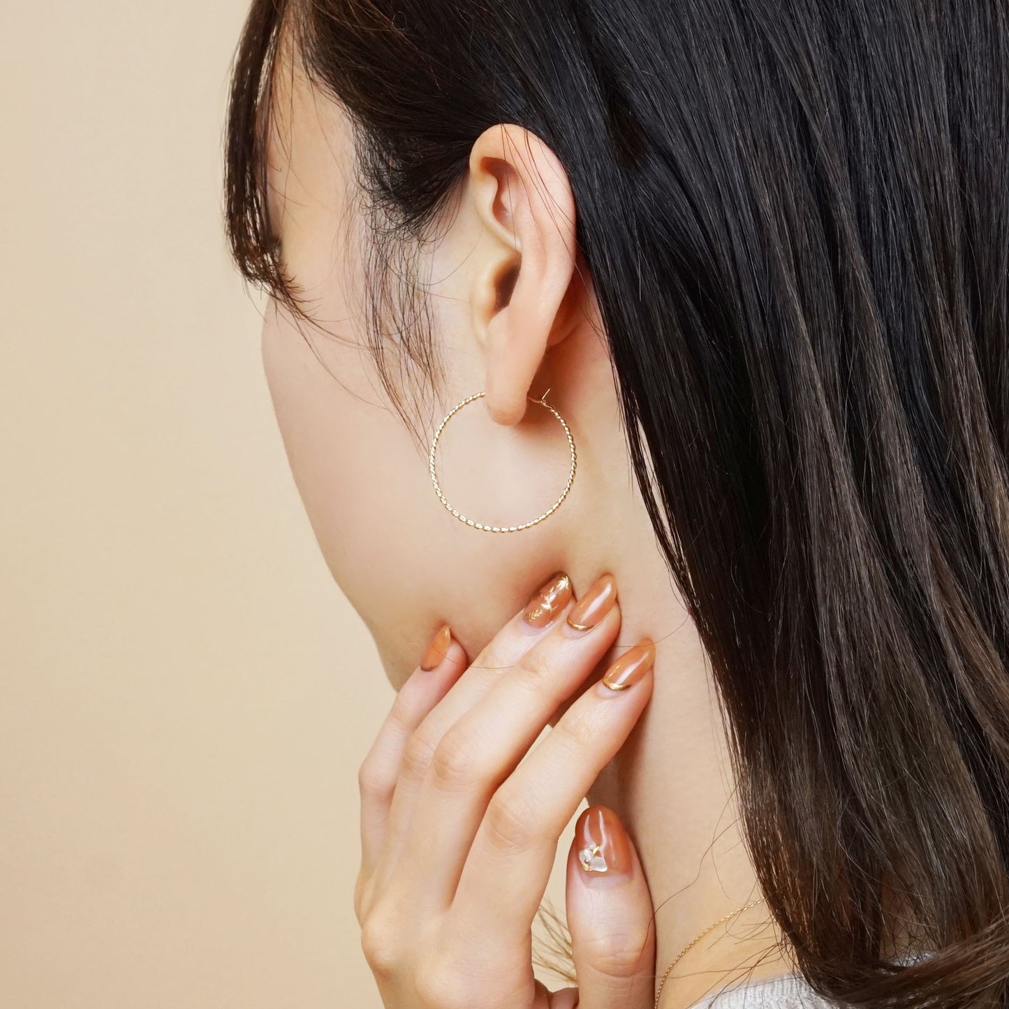 Gold Filled Twisted Hoop Earrings - Model Image